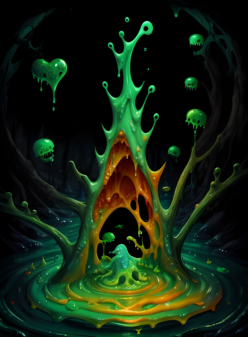 Gelatin, gelatinous, slime, monster, blob, bones, rot, gross, fantasy, water, ooze