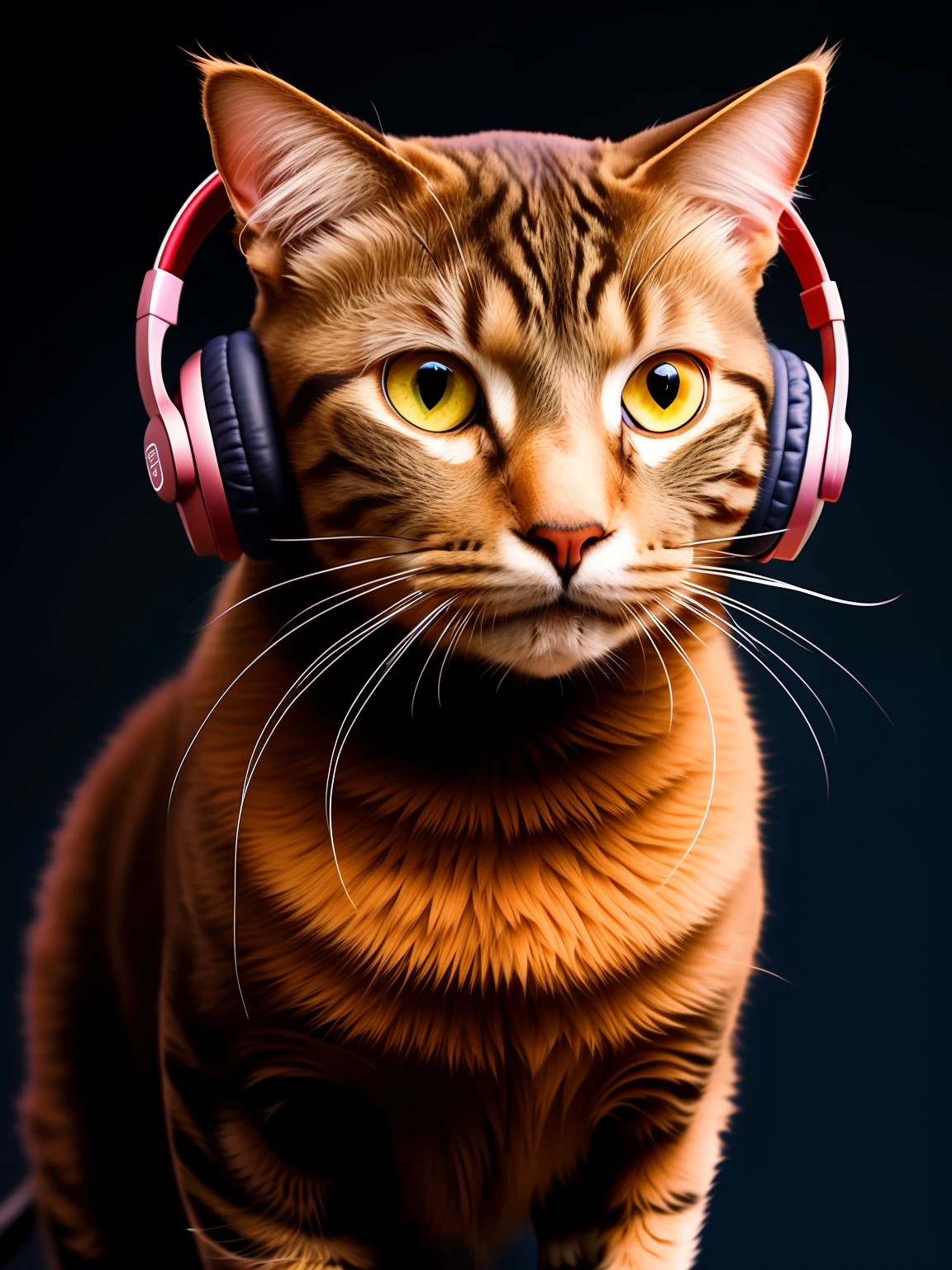 a cat with a headset in his ears, music,
yang08k, photography, beautiful, black background, colorful, realistic,
masterpieces, top quality, best quality, official art, beautiful and aesthetic,