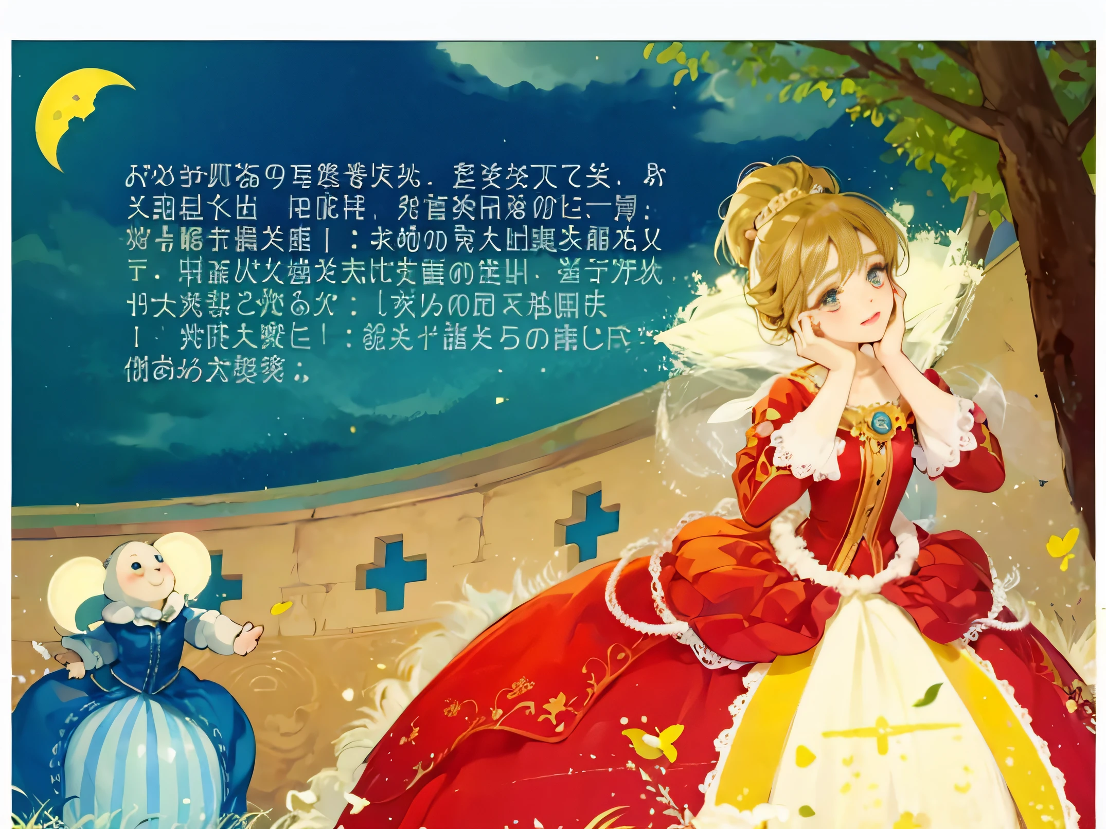 "Red dress woman picture, fairy tale illustration style, storybook design, children's book illustration, book illustration, children's illustrated storybook, fairy tale illustration."