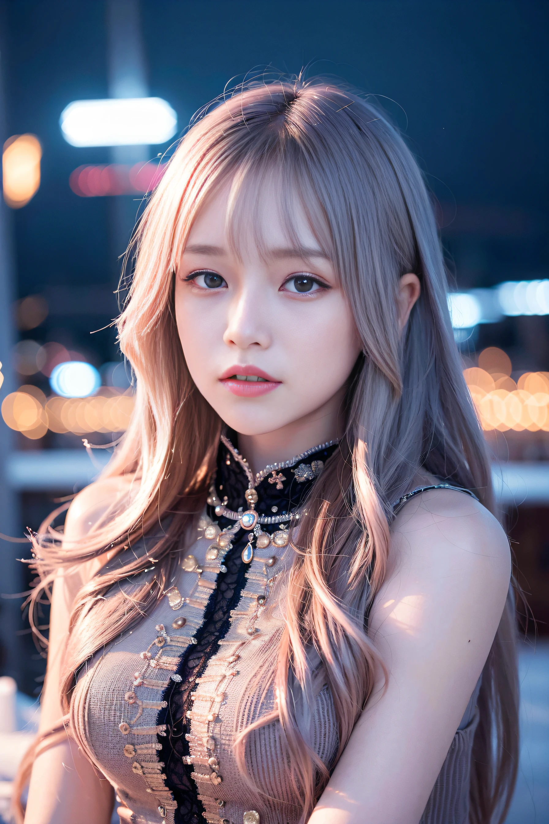 (8k, RAW photo, best quality, masterpiece:1.2), (realistic, photo-realistic:1.37),1girl,(Kpop idol), (aegyo sal:1),cute,cityscape, night, winter, snow, professional lighting, photon mapping, radiosity, physically-based rendering,