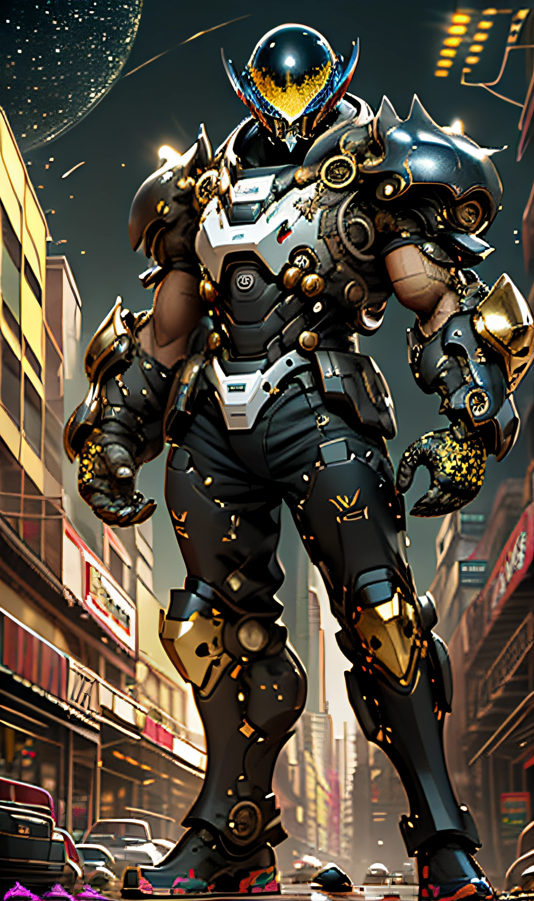 Cosmic Eye, Awesome Visual Effects, Cosmic Horror, Hemp Leaf Plant, Mushrooms, Psychedelic Trip, Art, Art, Cosmic Art LSD Poster bulky exoskeleton, armor ((bulky)), crystal wick, psychedelic details,
9D, (city war background), clean lines, negative space, high contrast, gradient color, (golden black), show full body portrait, better image quality, perfect resolution, temperament, sharp focus
