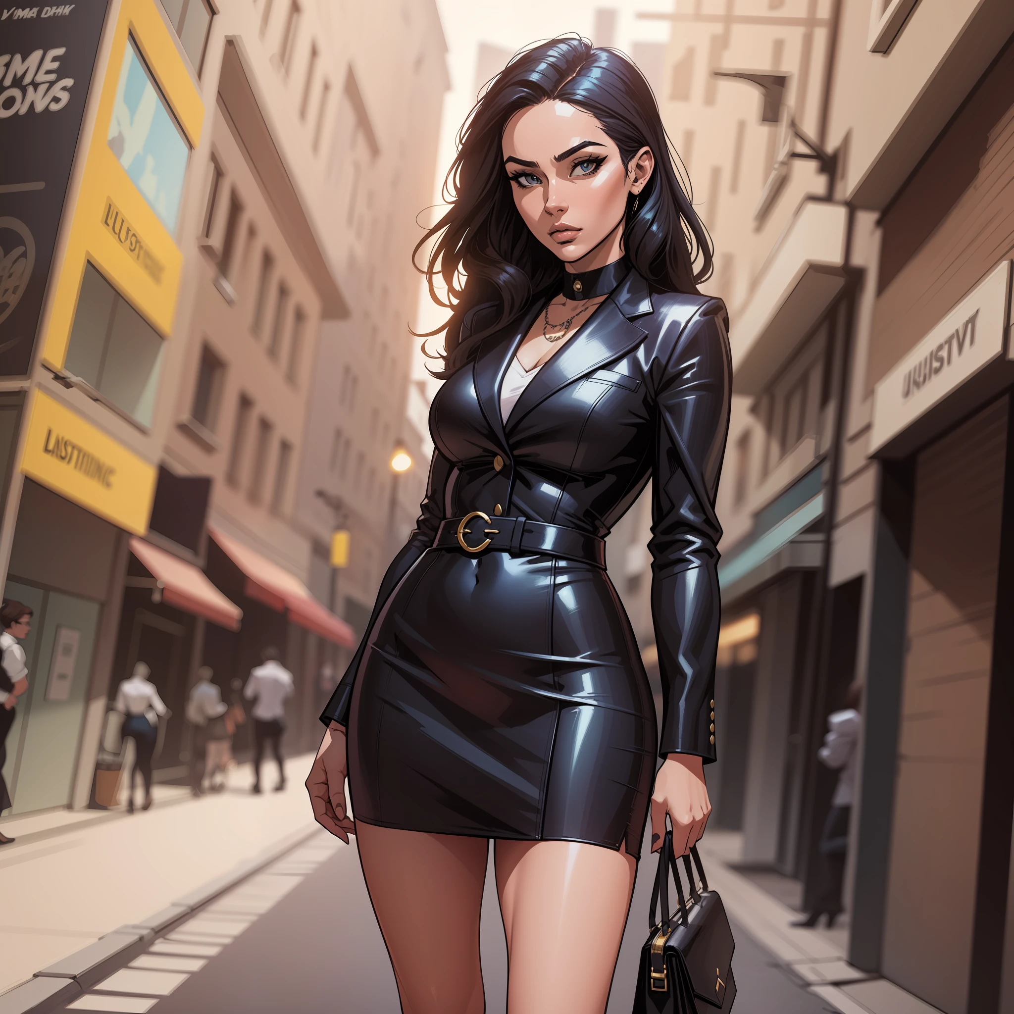 Comic style, inked, lineart style, "businesswoman, elegant clothes", influencia de DeviantArt, dynamic lighting, cinematic shadows, flat art, uhd