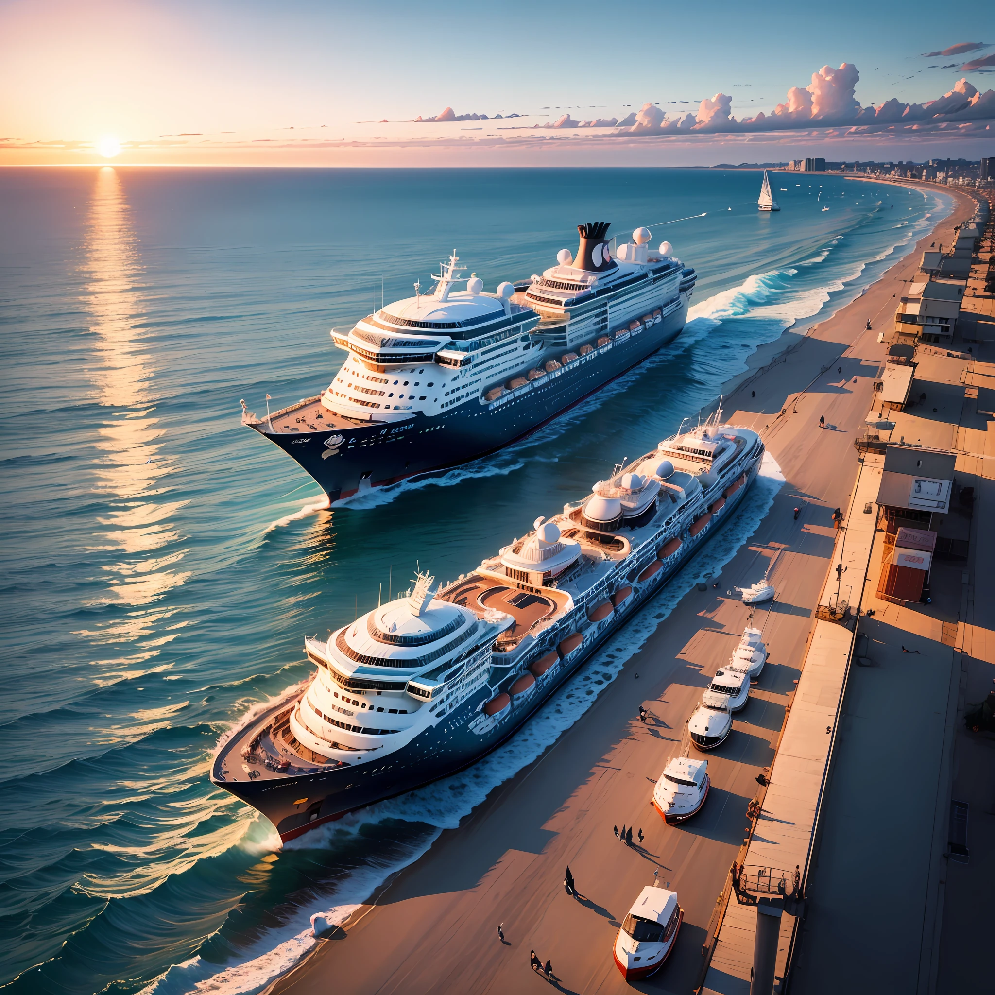 sea, blue, seagulls, cruise ships, sailboats, tourists, piers, sunset, --auto