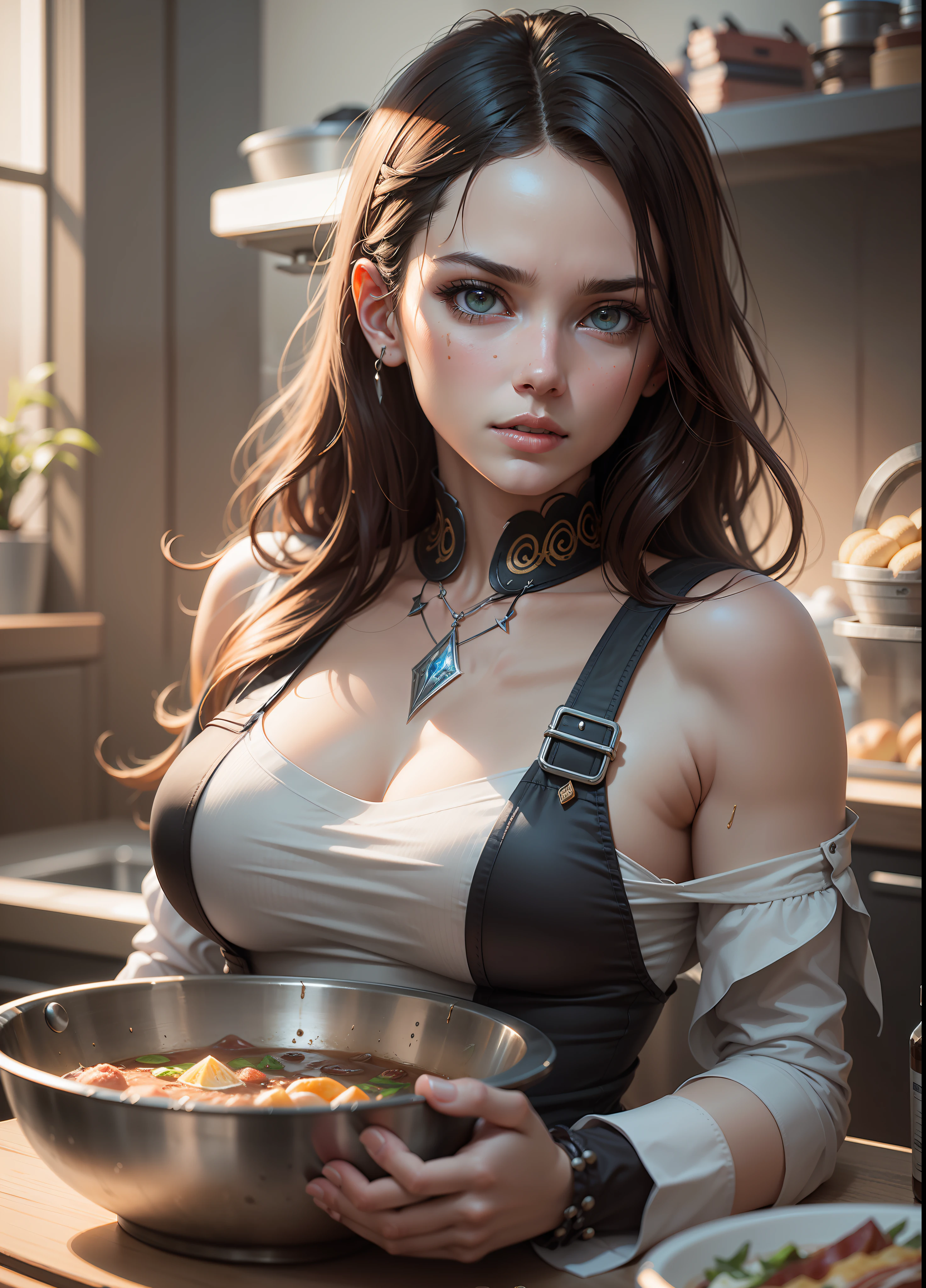 Apoplectic Sous Chef Test Kit, a sous chef on the edge, realistic, ultra-high detail, perfect composition, symmetrical eyes, photorealistic, full body, hyperdetailed photograph, luminism, Bar lighting, complex, 4k resolution concept art portrait by Greg Rutkowski, Artgerm, WLOP, Alphonse Mucha, ultra detailed, detailed gorgeous face, smooth, ultra high definition, 8k, unreal engine 5, ultra sharp focus, intricate artwork masterpiece, ominous, golden ratio, intricate, epic, vibrant, production cinematic character render, ultra high quality model, super realistic, realistic photography, extra sharp details, sharp focus, kids story book style, muted colors, watercolor style