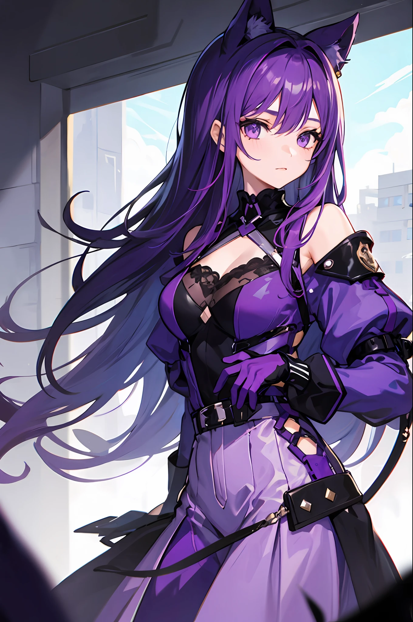 1girl, with purple hair and purple clothes