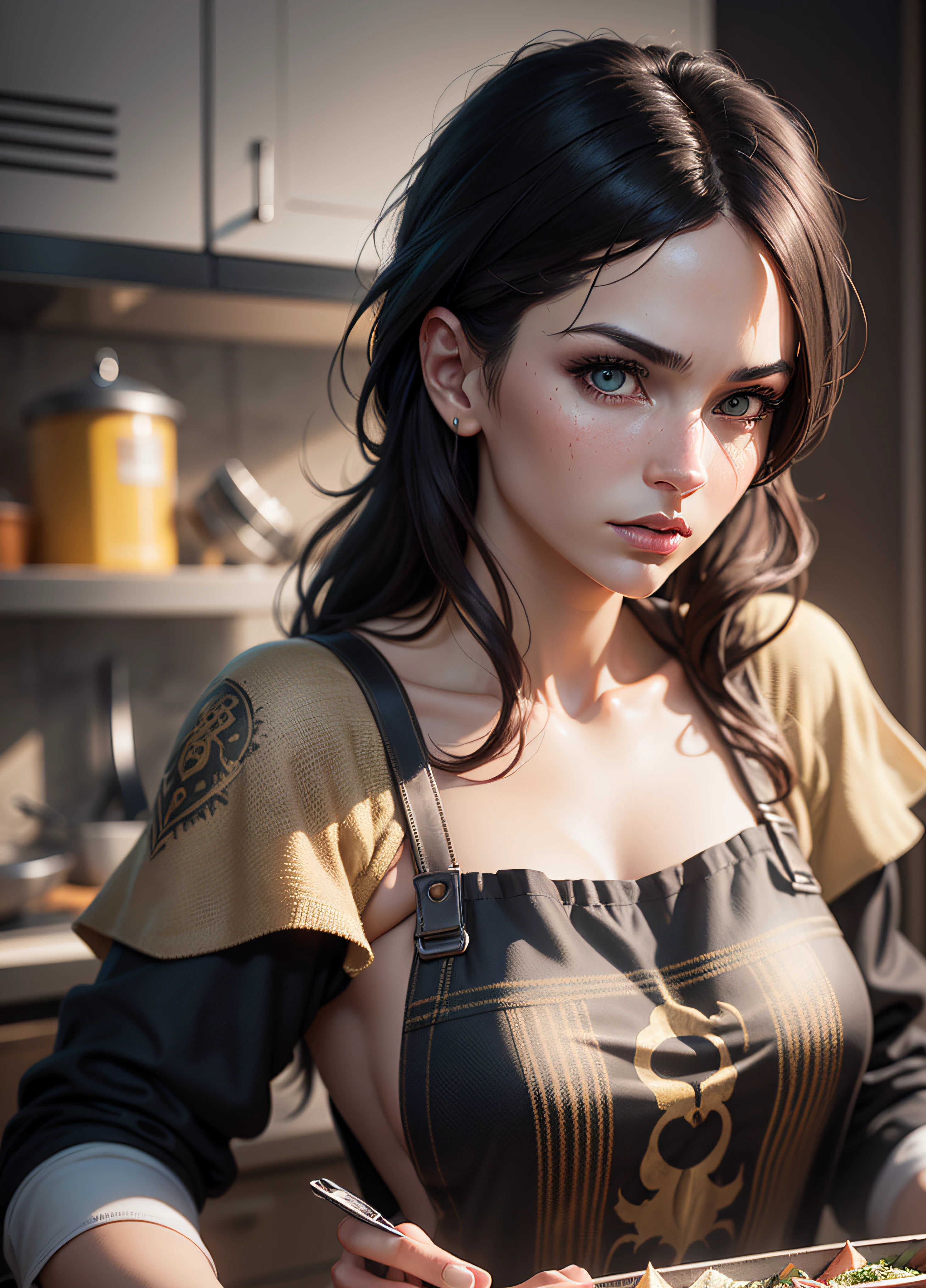 Apoplectic Sous Chef Test Kit, a sous chef on the edge, realistic, ultra-high detail, perfect composition, symmetrical eyes, photorealistic, full body, hyperdetailed photograph, luminism, Bar lighting, complex, 4k resolution concept art portrait by Greg Rutkowski, Artgerm, WLOP, Alphonse Mucha, ultra detailed, detailed gorgeous face, smooth, ultra high definition, 8k, unreal engine 5, ultra sharp focus, intricate artwork masterpiece, ominous, golden ratio, intricate, epic, vibrant, production cinematic character render, ultra high quality model, super realistic, realistic photography, extra sharp details, sharp focus, kids story book style, muted colors, watercolor style