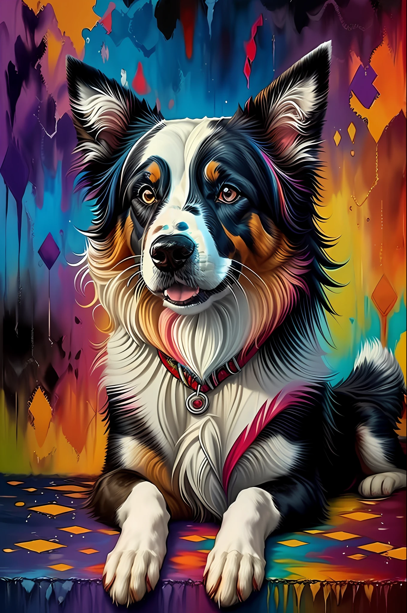 (Dog border collie ),(happy)),(2ear)), Eduardo Kobra padding ,wall PORTRAIT geometric multidimensional, art, chibi,
yang08k, beautiful, colorful,
masterpieces, top quality, best quality, official art, beautiful and aesthetic,