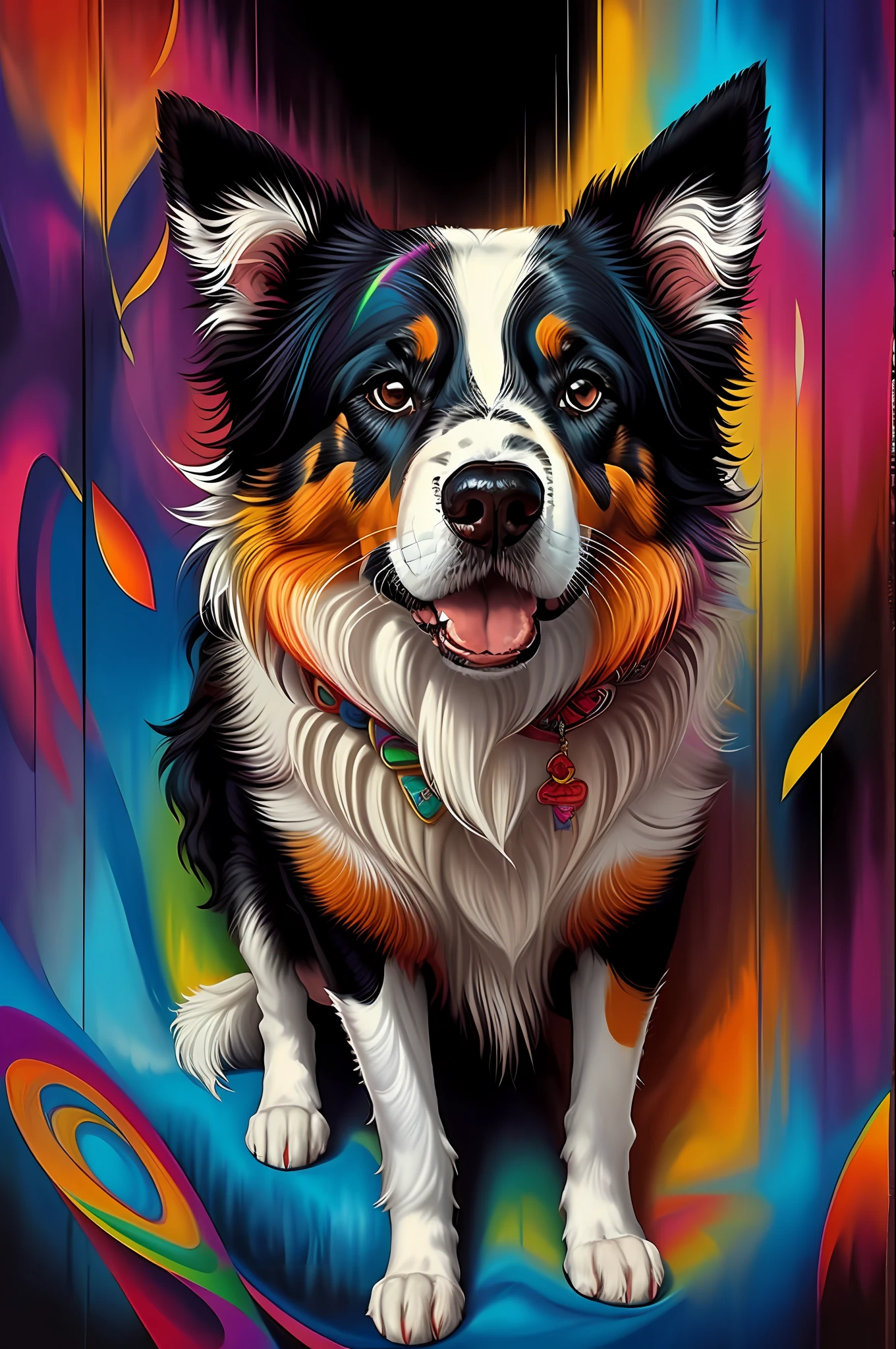 (Dog border collie ),(happy)),(2ear)), Eduardo Kobra padding ,wall PORTRAIT geometric multidimensional, art, chibi,
yang08k, beautiful, colorful,
masterpieces, top quality, best quality, official art, beautiful and aesthetic,