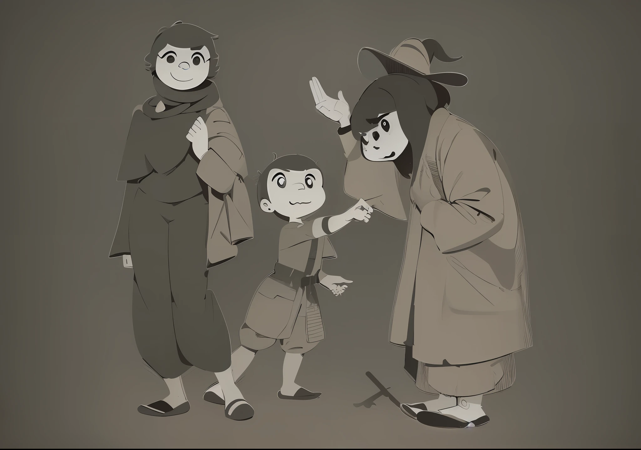 a black and white drawing of a man and a woman and a child, bold lineart, persian folklore illustration, cartoon style illustration, stylized linework, simple lineart, black and white line art, clean coloring book page, intense line art, drawn in the style of mark arian, official illustration, variable lineart, coloring book outline