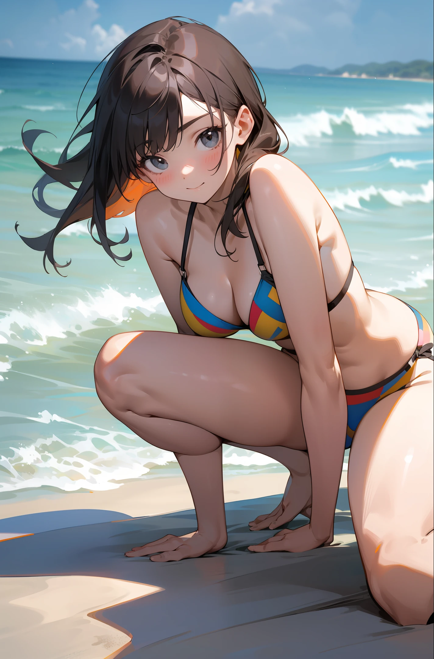 A cute teenage girl in a bikini was watching me on the beach