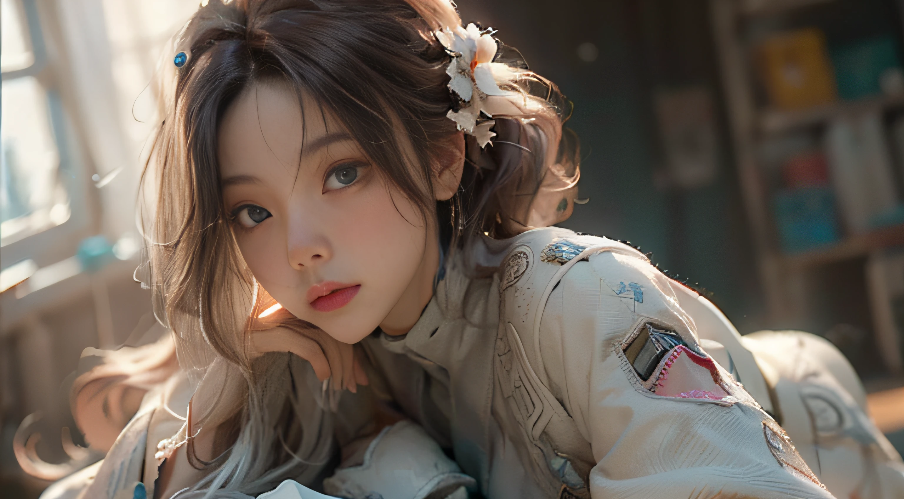 ((best best quality)), ((MasterPiece)), (Detail:1.4), 3D, A beautiful cyberpunk female image,HDR(high dynamic range),RayTrace,nvidia rtx,The ultra-Resolution,Unreal 5,Subsurface scattering、pbr texturing、postprocessing、Anisotropic Filtering、depth offield、Maximum Clarity and Clarity、Many-Layer Textures、Albedo and Specular map、Surface coloring、Mitsu-Accurate simulation of material interactions、Perfect Scale、octanerendering、Two-colored light、large aperture、low ISO、white balance、Rule of Thirds、8K RAW、beautiful bright pupils,flowing robe,Fine pupils,Detailed face and eyes,Long Lashes,Blushlush,voluminous hair,Tender red lips