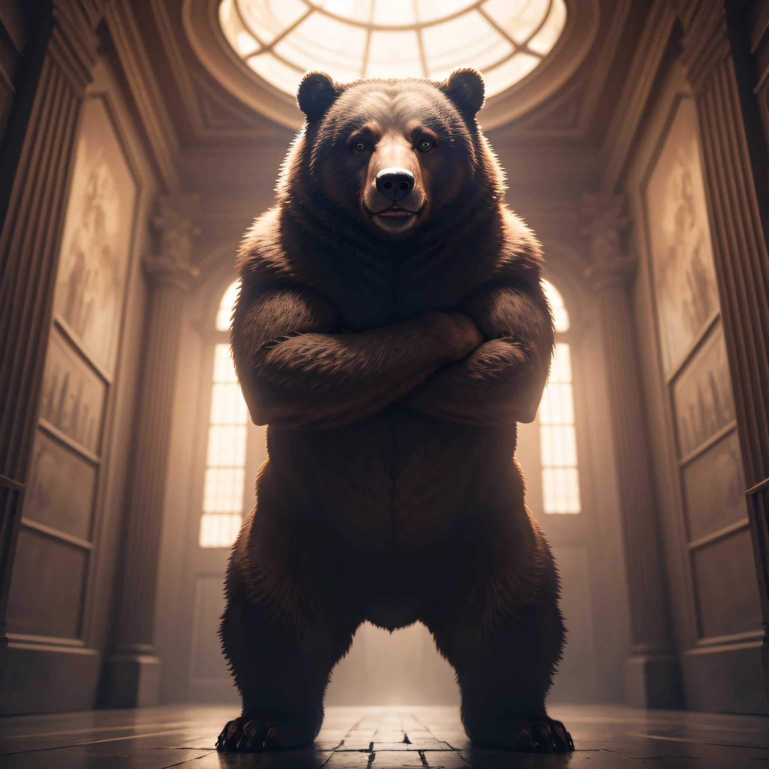 Futurism bear, 8K, elegance + epic + symmetrical + detailed +cravagio lighting style, matte painting, H. R. Giger, hyper detailed, hyper realistic --auto