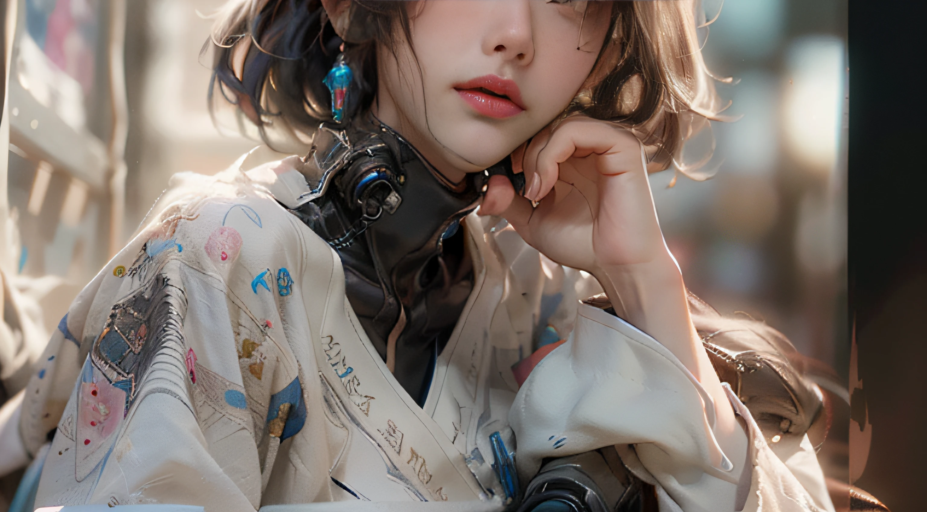 ((best best quality)), ((MasterPiece)), (Detail:1.4), 3D, A beautiful cyberpunk female image,HDR(high dynamic range),RayTrace,nvidia rtx,The ultra-Resolution,Unreal 5,Subsurface scattering、pbr texturing、postprocessing、Anisotropic Filtering、depth offield、Maximum Clarity and Clarity、Many-Layer Textures、Albedo and Specular map、Surface coloring、Mitsu-Accurate simulation of material interactions、Perfect Scale、octanerendering、Two-colored light、large aperture、low ISO、white balance、Rule of Thirds、8K RAW、beautiful bright pupils,flowing robe,Fine pupils,Detailed face and eyes,Long Lashes,Blushlush,voluminous hair,Tender red lips