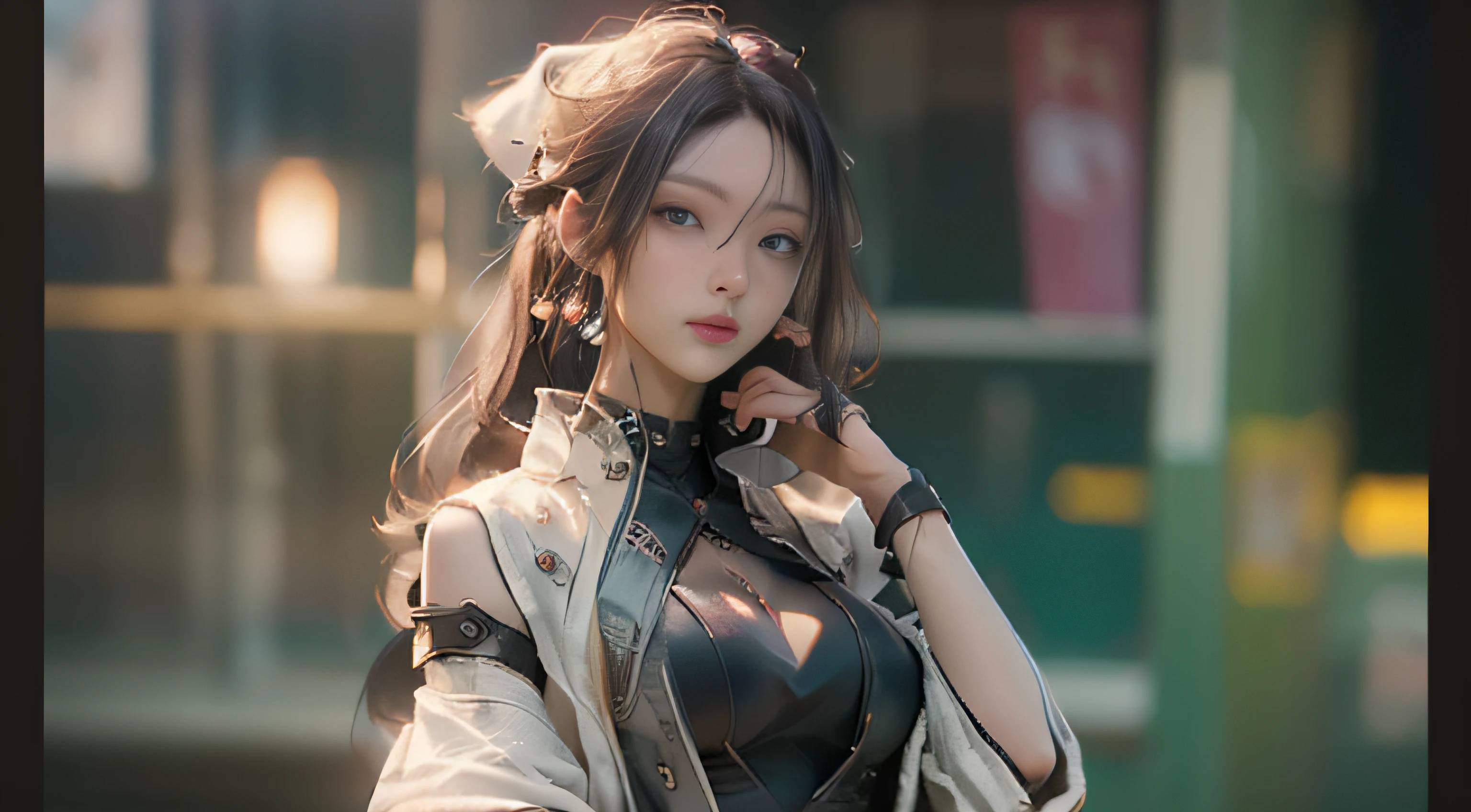 ((best best quality)), ((MasterPiece)), (Detail:1.4), 3D, A beautiful cyberpunk female image,HDR(high dynamic range),RayTrace,nvidia rtx,The ultra-Resolution,Unreal 5,Subsurface scattering、pbr texturing、postprocessing、Anisotropic Filtering、depth offield、Maximum Clarity and Clarity、Many-Layer Textures、Albedo and Specular map、Surface coloring、Mitsu-Accurate simulation of material interactions、Perfect Scale、octanerendering、Two-colored light、large aperture、low ISO、white balance、Rule of Thirds、8K RAW、beautiful bright pupils,flowing robe,Fine pupils,Detailed face and eyes,Long Lashes,Blushlush,voluminous hair,Tender red lips