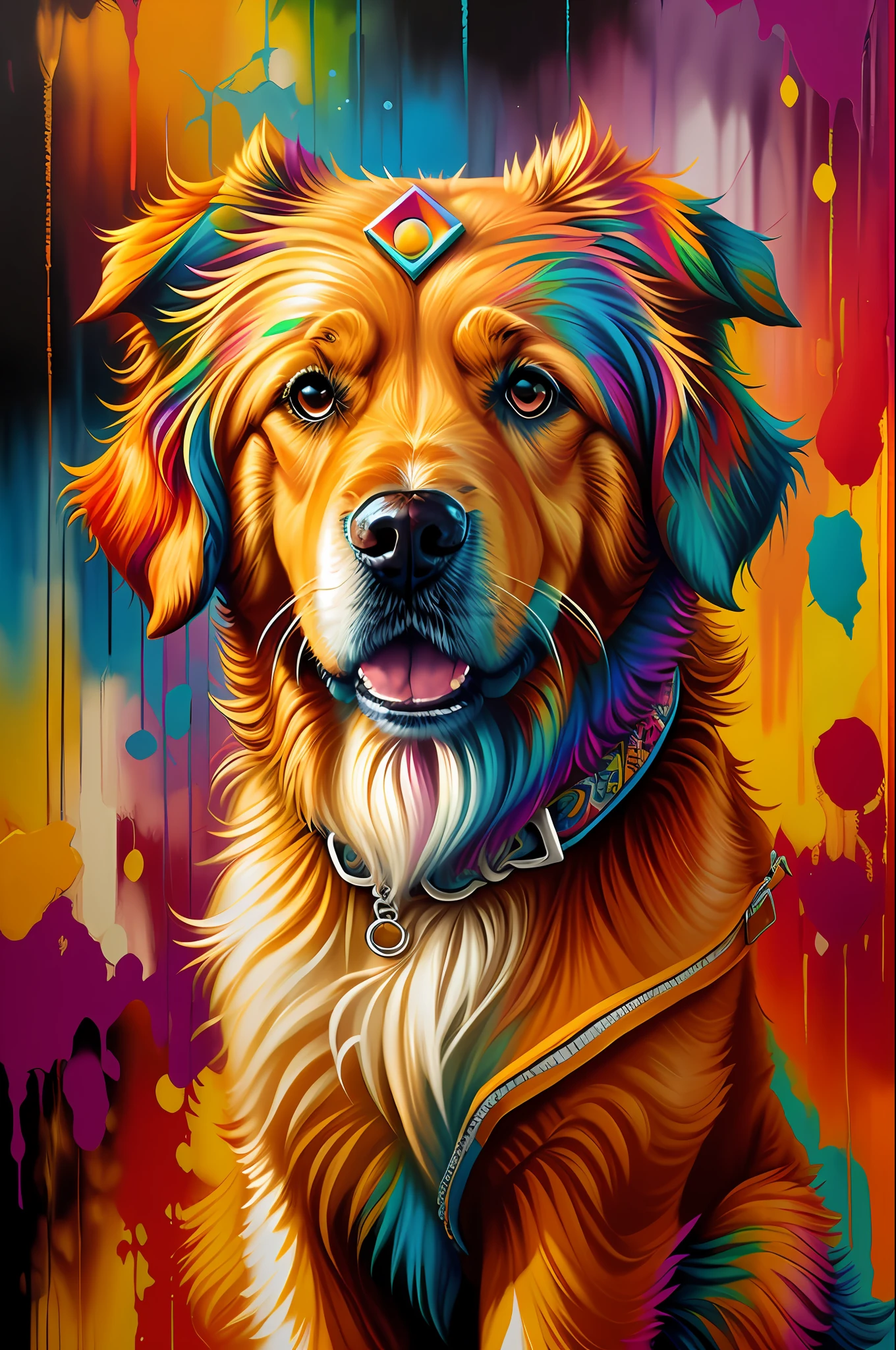 (Dog Golden Retriever),(happy)),(2ear)), Eduardo Kobra padding ,wall PORTRAIT multidimensional geometric, art, chibi,
yang08k, beautiful, colorful,
masterpieces, top quality, best quality, official art, beautiful and aesthetic,