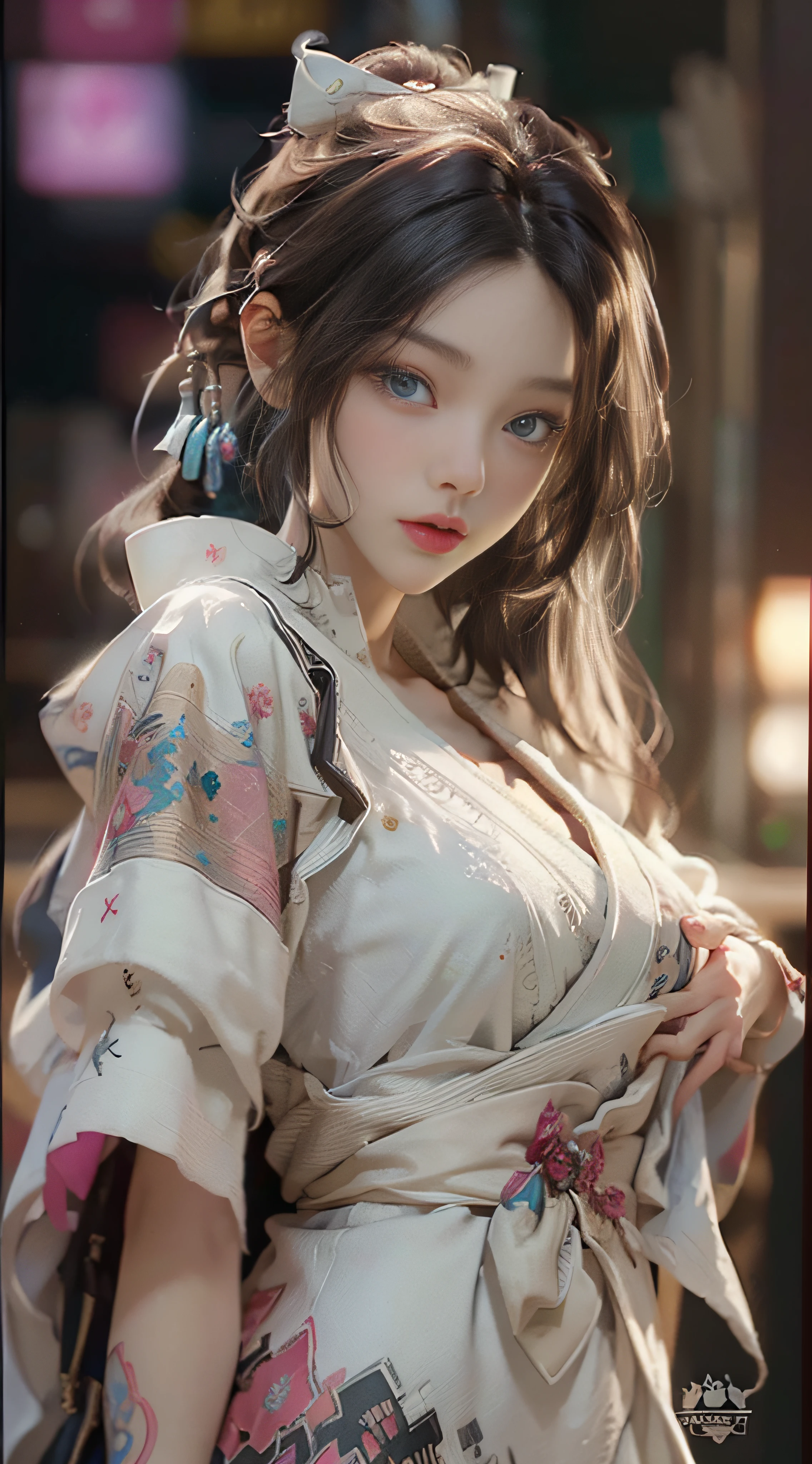 ((best best quality)), ((MasterPiece)), (Detail:1.4), 3D, A beautiful cyberpunk female image,HDR（high dynamic range）,RayTrace,nvidia rtx,The ultra-Resolution,Unreal 5,Subsurface scattering、pbr texturing、postprocessing、Anisotropic Filtering、depth offield、Maximum Clarity and Clarity、Many-Layer Textures、Albedo and Specular map、Surface coloring、Mitsu-Accurate simulation of material interactions、Perfect Scale、octanerendering、Two-colored light、large aperture、low ISO、white balance、Rule of Thirds、8K RAW、beautiful bright pupils，flowing robe，Fine pupils，Detailed face and eyes，Long Lashes，Blushlush，voluminous hair，Tender red lips