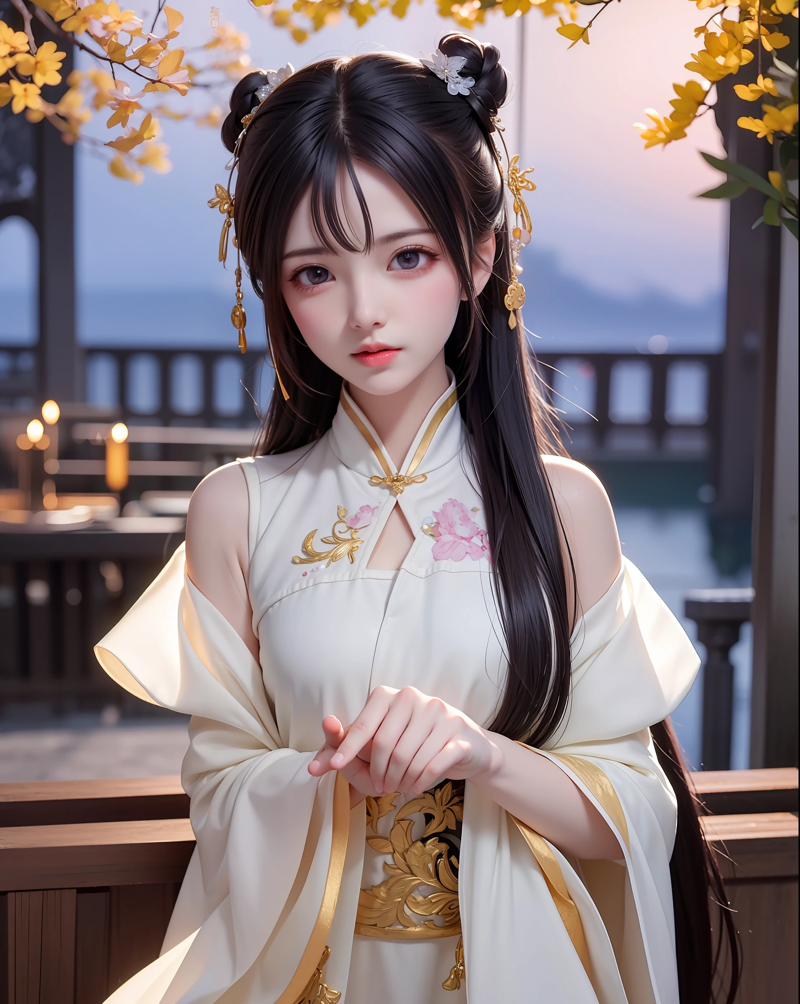 (8k, RAW photo:1.2), best quality, ultra high res,dramatic angle,(fluttered detailed color splashs), (illustration),(((1 girl))),(long hair),(rain:0.9), (头饰:1.4),少女身边有一座古宫,汉服,(重点),彩色水墨画,(泼彩),泼彩,(((colorful))),(素描:0.8) , Masterpiece, best quality, beautiful painted, highly detailed,(denoising:0.6),[splash ink],((ink refraction)), (beautiful detailed sky),moon,highly,detaild,(masterpiece, best quality, extremely detailed） CG unity 8k壁纸，杰作，最好的质量，超详细），（石蒜），