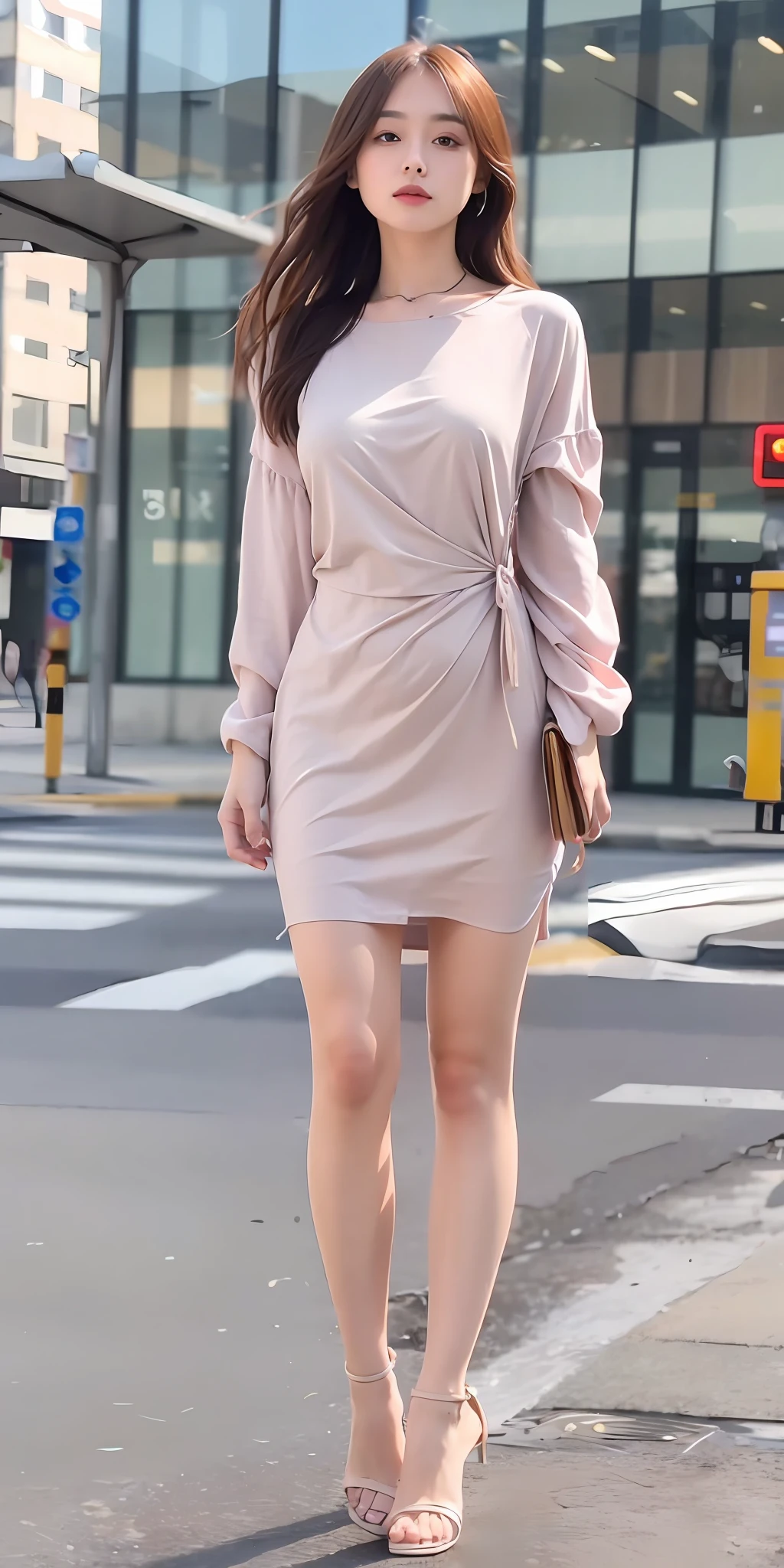 mix4, 20d, solo, long_hair, shirt, dress, high_heels, full_body, look_at_viewer, (8k, RAW photo, best quality, mastery:1.2), (realistic, photo-realistic:1.37), professional lighting, photon mapping, light energy transfer, physically based rendering,