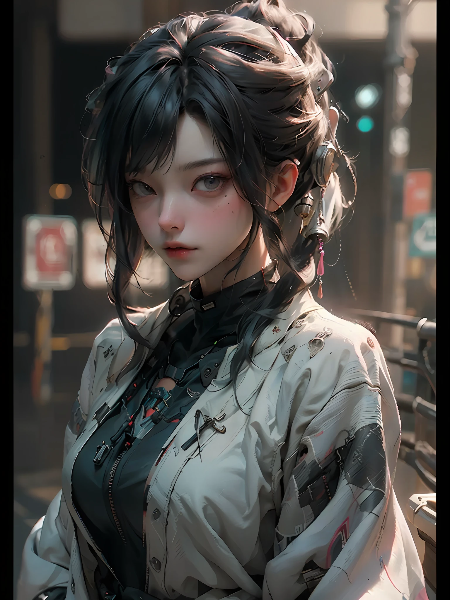 ((Best quality)), ((masterpiece)), (detailed:1.4), 3D, an image of a beautiful cyberpunk female,HDR (High Dynamic Range),Ray Tracing,NVIDIA RTX,Super-Resolution,Unreal 5,Subsurface scattering,PBR Texturing,Post-processing,Anisotropic Filtering,Depth-of-field,Maximum clarity and sharpness,Multi-layered textures,Albedo and Specular maps,Surface shading,Accurate simulation of light-material interaction,Perfect proportions,Octane Render,Two-tone lighting,Wide aperture,Low ISO,White balance,Rule of thirds,8K RAW,
