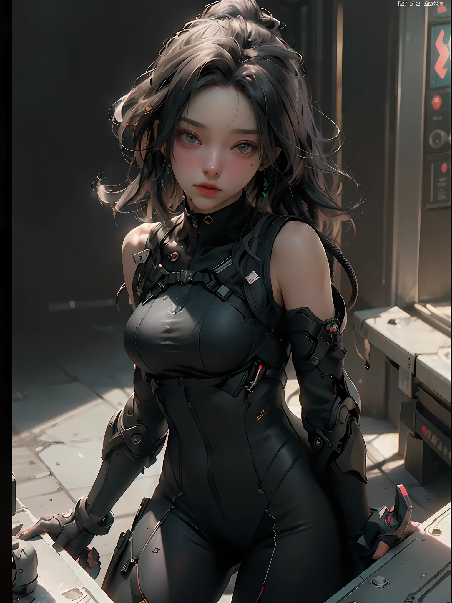 ((Best Quality)), ((Masterpiece)), (Detail: 1.4), 3D, A Beautiful Cyberpunk Female Figure, HDR (High Dynamic Range), Mechanical Body, Ray Tracing, NVIDIA RTX, Super-Resolution, Unreal 5, Subsurface Scattering, PBR Textures, Post Processing, Anisotropic Filtering, Depth of Field, Maximum Sharpness and Sharpness, Multi-layer Textures, Albedo and Highlight Maps, Surface Coloring, Accurate simulation of light-material interactions, perfect proportions, Octane Render, two-color light, large aperture, low ISO, white balance, rule of thirds, 8K RAW,