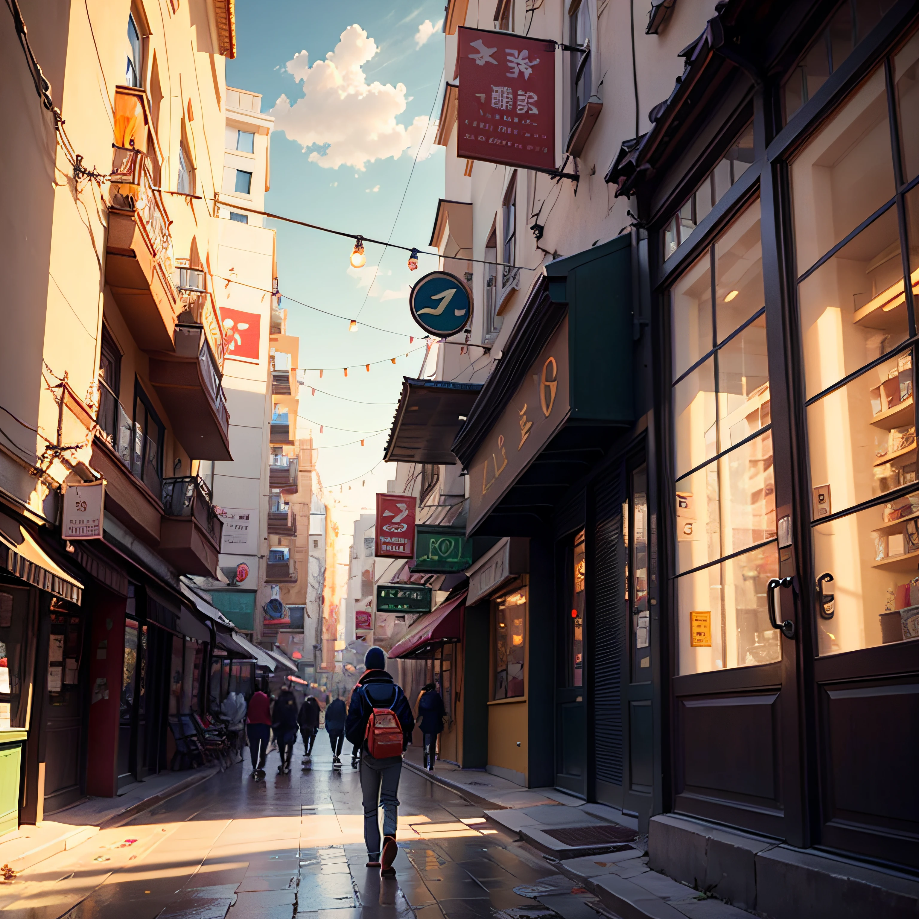 Alone, in a prosperous city, youth, two-dimensional painting style --auto