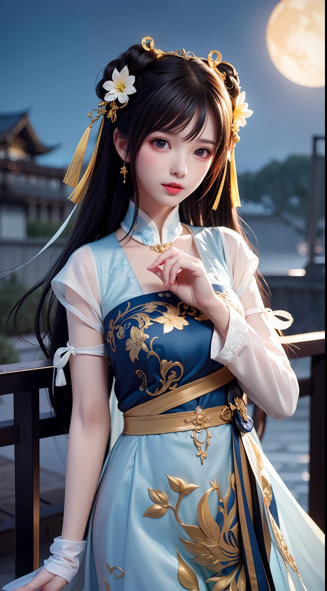 (8k, RAW photo:1.2), best quality, ultra high res,dramatic angle,(fluttered detailed color splashs), (illustration),(((1 girl))),(long hair),(rain:0.9), (头饰:1.4),少女身边有一座古宫,汉服,(重点),彩色水墨画,(泼彩),泼彩,(((colorful))),(素描:0.8) , Masterpiece, best quality, beautiful painted, highly detailed,(denoising:0.6),[splash ink],((ink refraction)), (beautiful detailed sky),moon,highly,detaild,(masterpiece, best quality, extremely detailed） CG unity 8k壁纸，杰作，最好的质量，超详细），（石蒜），