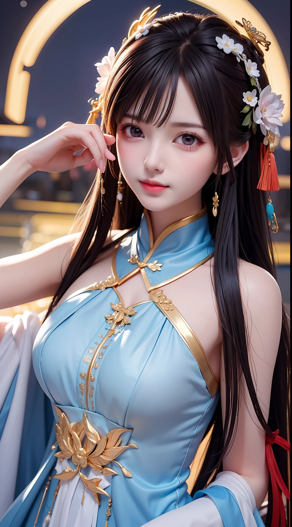 (8k, RAW photo:1.2), best quality, ultra high res,dramatic angle,(fluttered detailed color splashs), (illustration),(((1 girl))),(long hair),(rain:0.9), (头饰:1.4),少女身边有一座古宫,汉服,(重点),彩色水墨画,(泼彩),泼彩,(((colorful))),(素描:0.8) , Masterpiece, best quality, beautiful painted, highly detailed,(denoising:0.6),[splash ink],((ink refraction)), (beautiful detailed sky),moon,highly,detaild,(masterpiece, best quality, extremely detailed） CG unity 8k壁纸，杰作，最好的质量，超详细），（石蒜），