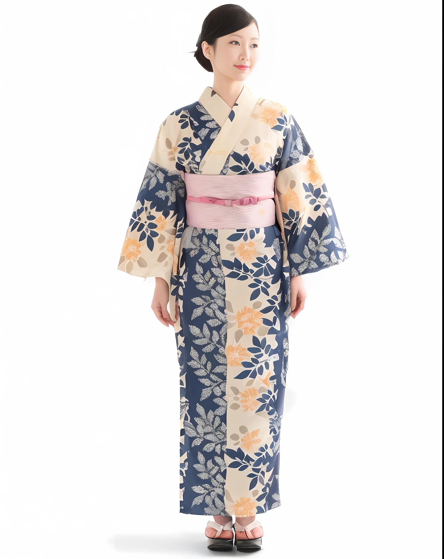 Woman wearing pink belt, yukata, elegant yukata, kimono, classic kimono, pale colored kimono, kimono, Japan kimono, blue and white kimono inspired by Ogata Korin, wearing Japan clothes, wearing haori, wearing kimono, wearing kimono, Japan idol woman