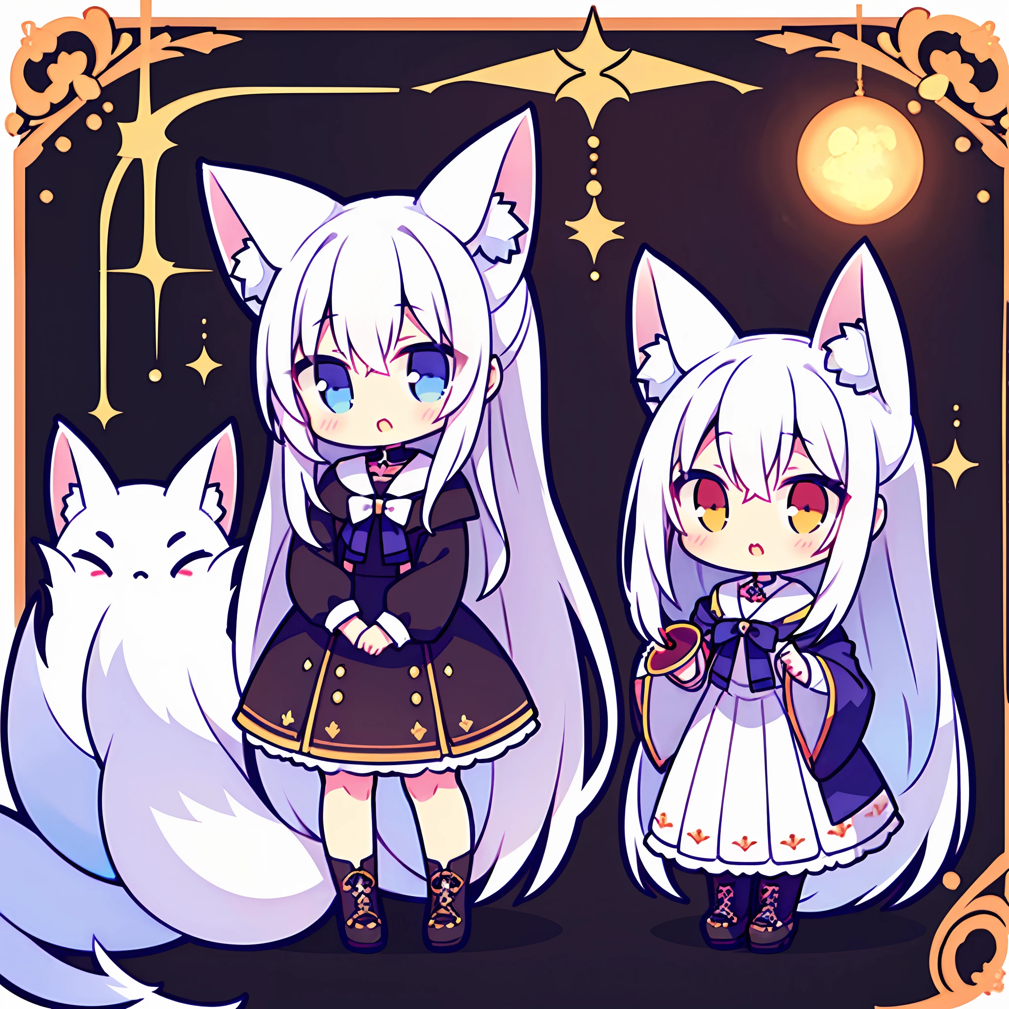 /girl, (white long hair 1.3), fox demon, white fox ears, white foxtail, , (poor milk 1.3)
