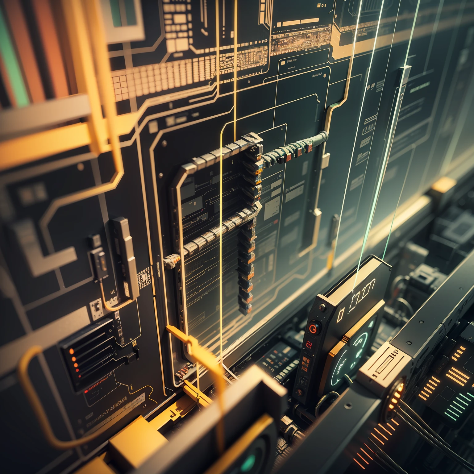 matrix optical cables in hypergrid multilayer nanotech CPU formations, blender rendering, 3d tone mapping, edge lighting glass dispersions, new media digital art