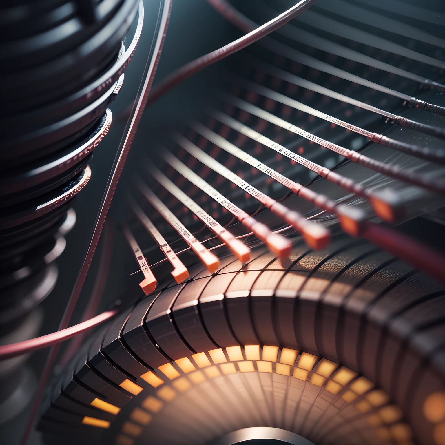 electric optical cables in hypergrid multilayer nanotech CPU formations, blender rendering, 3d tone mapping, edge lighting glass dispersions, new media digital art