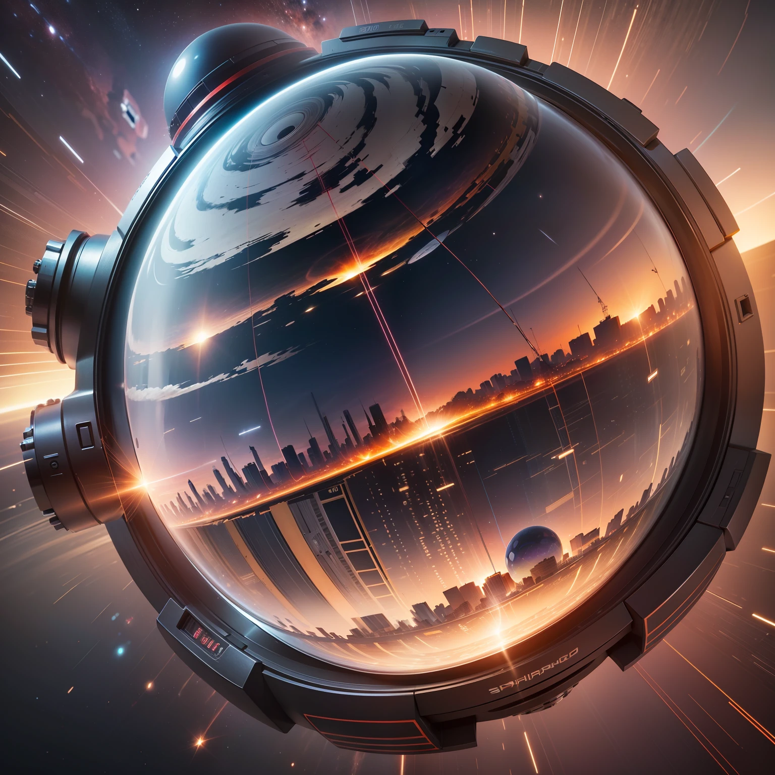 spherical cyber art in the style of cpu gadgets in space, digital rendering, cinematic lighting, ray tracing reflection 4k