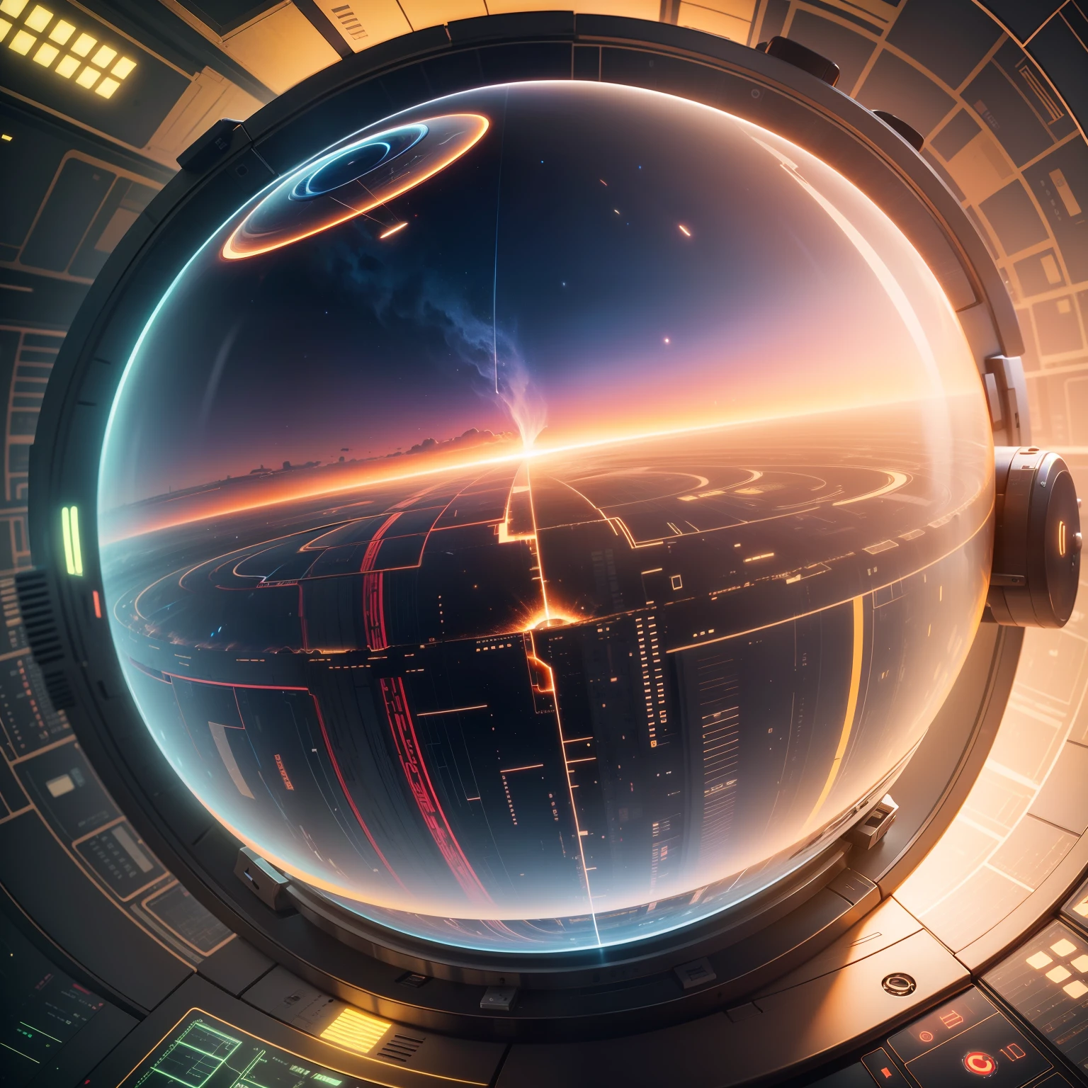 psytrance spherical cyber art in the style of cpu gadgets in space, digital rendering, cinematic lighting, ray tracing reflection 4k