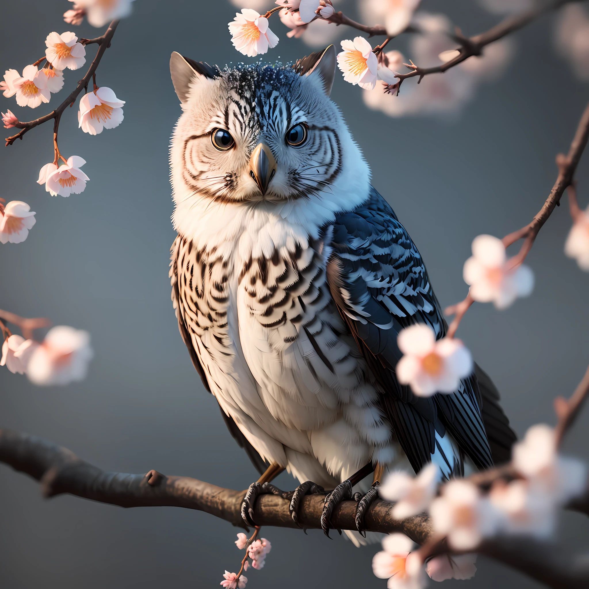 A superb blue-backed on a branch near a budding white cherry blossom, dark, dawn, (cold morning: 1.1), (morning dew: 1.15), realistic photography, (low-key photo: 1.2), detail, 8k, intricate folded feathers, water droplets on feathers, (to8contrast style), (mist: 0.7), bright colors, Sony a6600 Mirrorless Camera, embellish2 --v 6