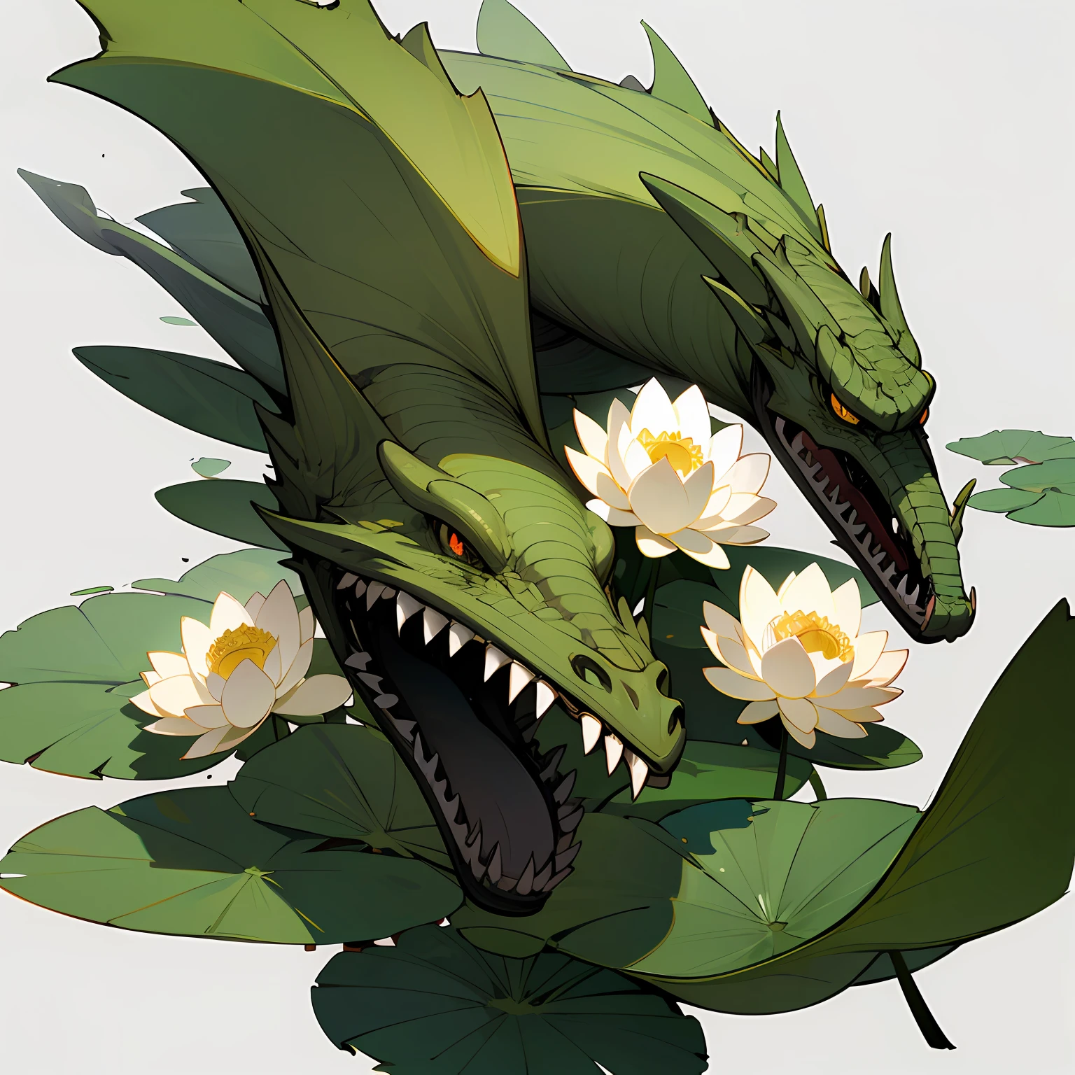 (Summer lotus leaves and flowers), (exaggerated composition), (Eyes and dragon head), (Chinese style), (simple background) --auto