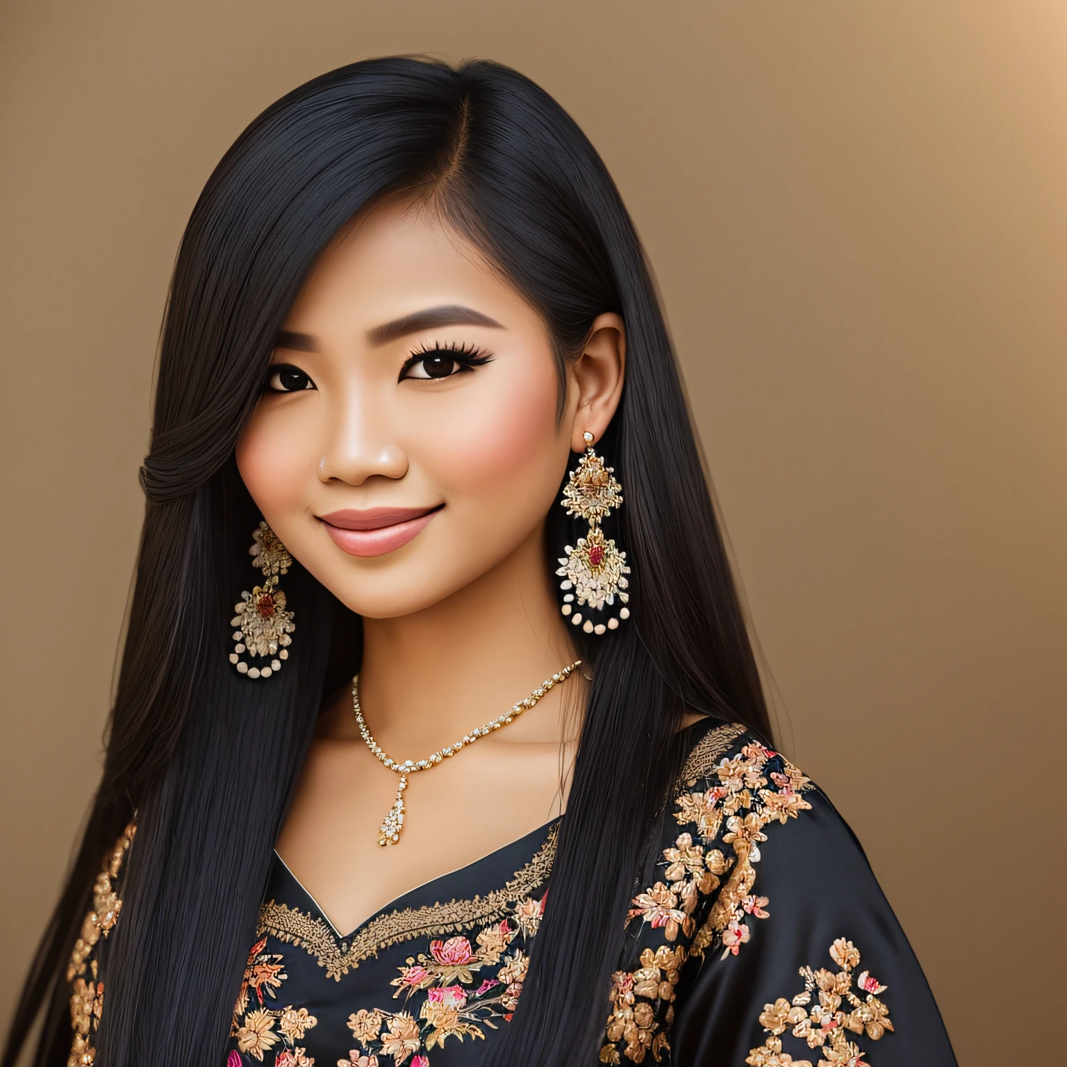 /imagine prompt: A beautiful conservative Filipina portrait in black only background, featuring a woman with delicate features, long flowing black hair, and expressive eyes. She wears a traditional Filipiniana dress adorned with intricate embroidery and floral patterns, complemented by a pair of elegant pearl earrings. The portrait focuses on her serene expression and warm smile, capturing her grace and inner strength. Photography, using a full-frame DSLR with a 50mm prime lens, capturing the fine details and natural skin tones of the subject, --ar 9:16 --v 5 --auto