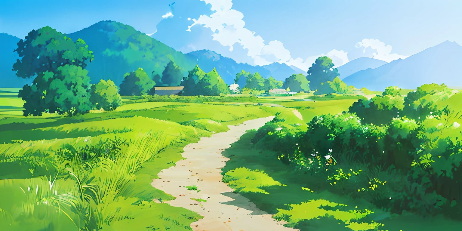 (((best quality)))), an umlaut on a hill with a path leading to it, anime countryside, anime background art, anime scenery, soft studio ghibli concept art, beautiful anime scenery, anime set concept art, studio ghibli concept art, ghibli studio environment, anime landscape, beautiful anime scene, Glibly Makoto Shinkai Studio, Ghibli Studio Landscape, Cottagecore!!