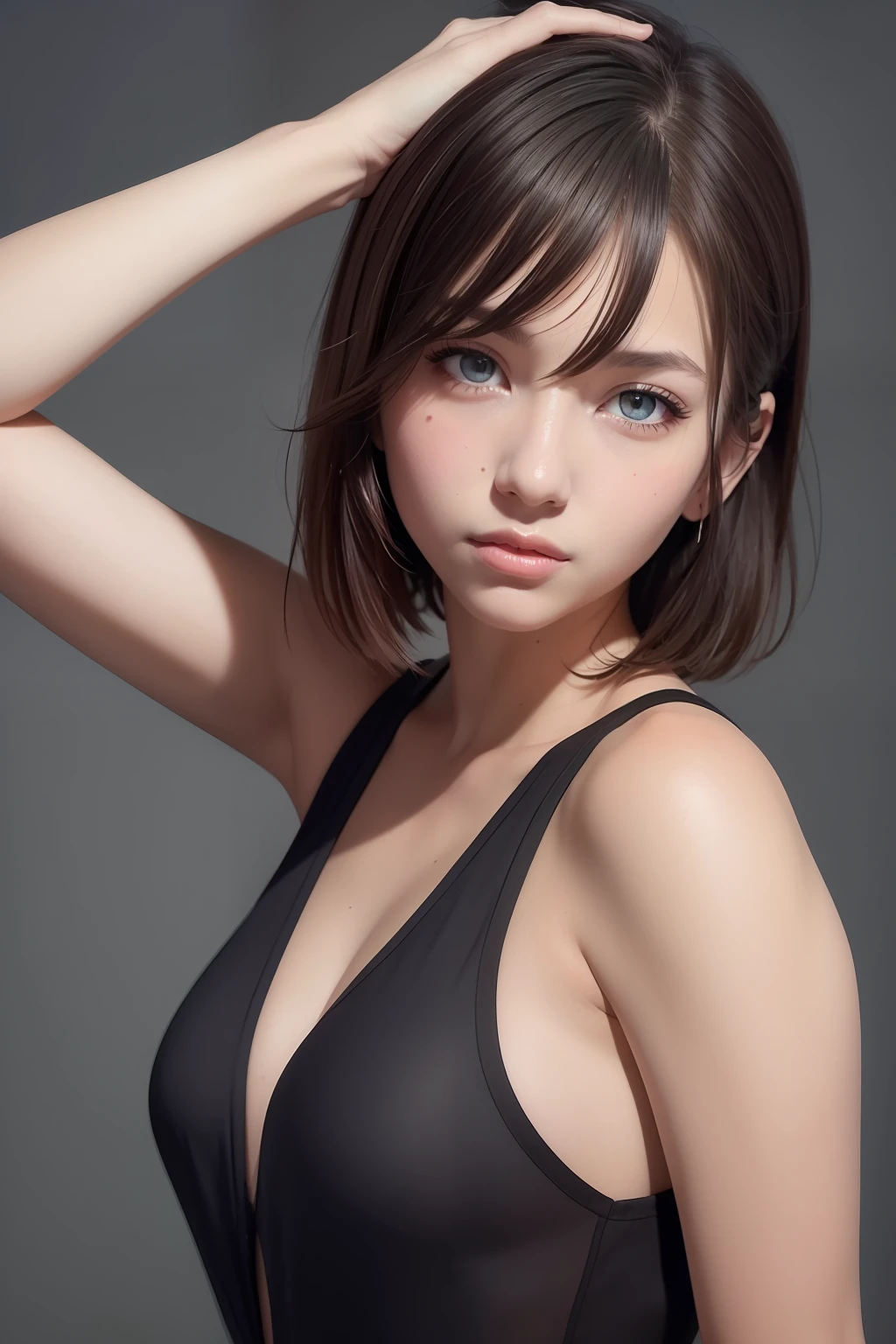 (Ultra Real), (Illustration), (High Resolution), (8K), (Very Detailed), (Best Illustration), (Beautiful Detailed Eyes), (Best Quality), (Ultra Detail), (Masterpiece), (Wallpaper), (Detailed Face), Sweaty, Armpits, Short Hair, Inner Color, Solo, Girl in Uniform, Japan