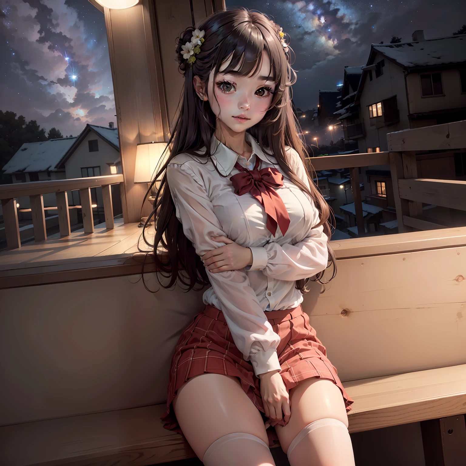 Masterpiece, best quality, 1 girl, Kusabe Corona, school uniform, portrait, soft smile, night sky, milky way