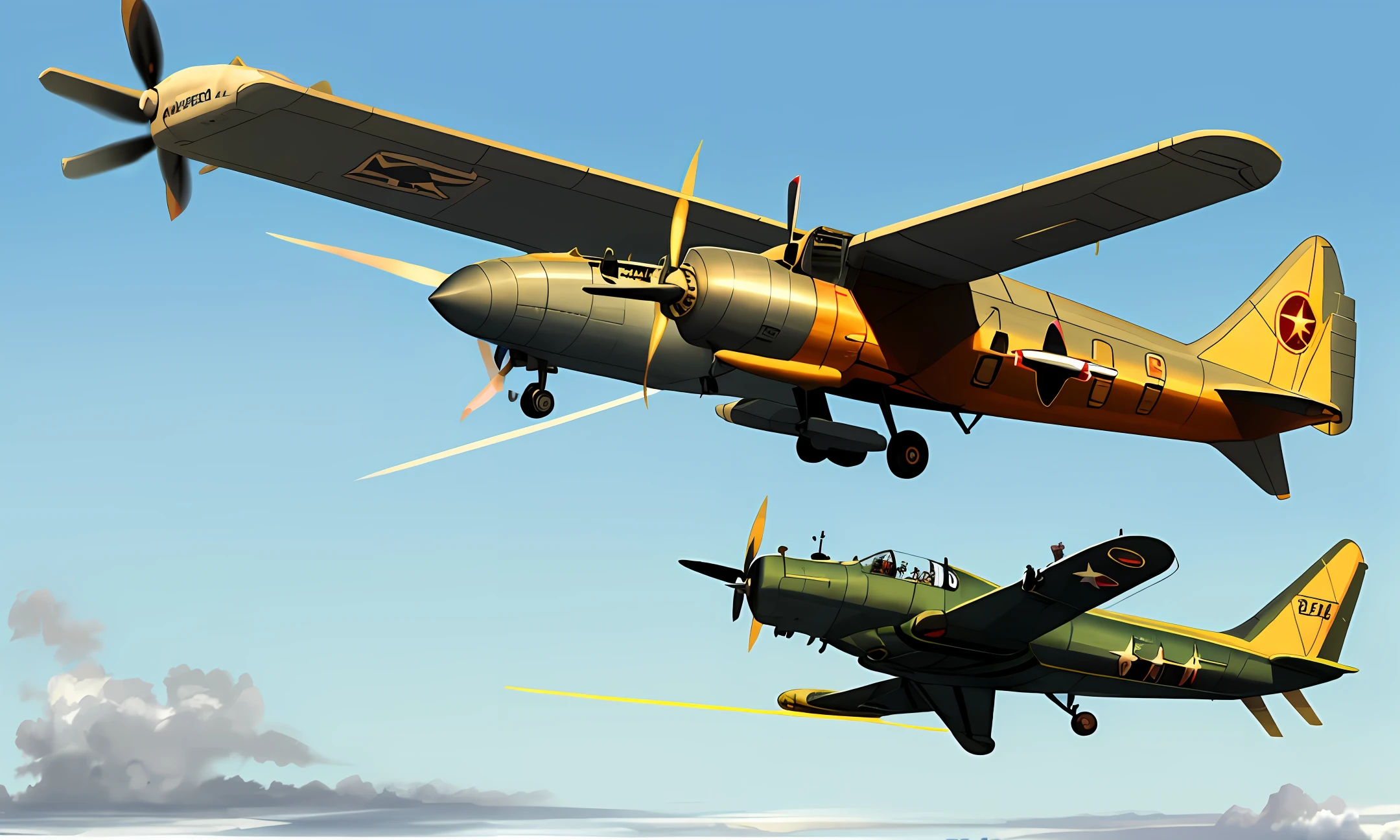 A World War II plane fighting another plane