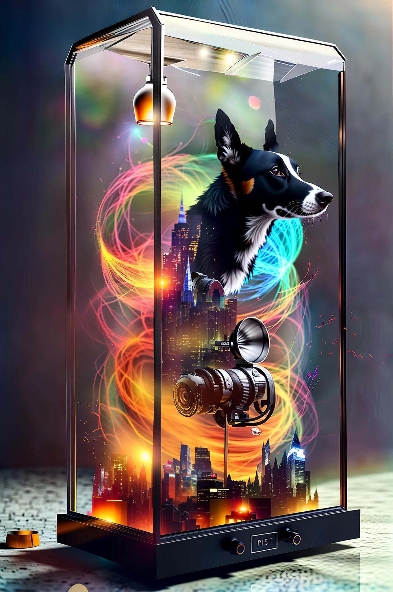 there is a picture of a dog in a glass case, beautiful digital artwork, stunning digital illustration, 4k highly detailed digital art, amazing digital art, 4k detailed digital art, colorfull digital fantasy art, 8k stunning artwork, incredible digital art, beautiful art uhd 4 k, surrealistic digital artwork, amazing wallpaper, digital art 4 k