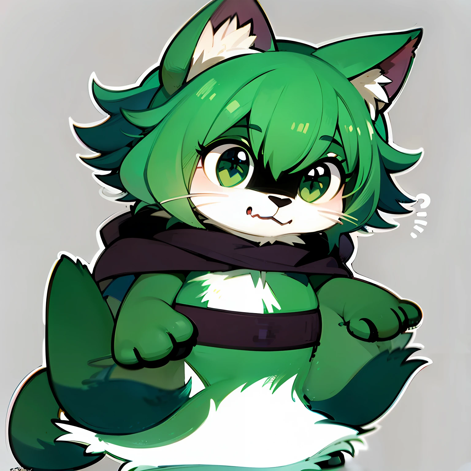 anime cat with green hair and scarf sitting on a gray surface, fursona art, fursona!!!!, furry fursona, furaffinity fursona, digital green fox, fursona commission, fursona furry art commission, furry furaffinity, furry art!!!, furaffinity commission, commission on furaffinity, female fursona, smol, furry anime