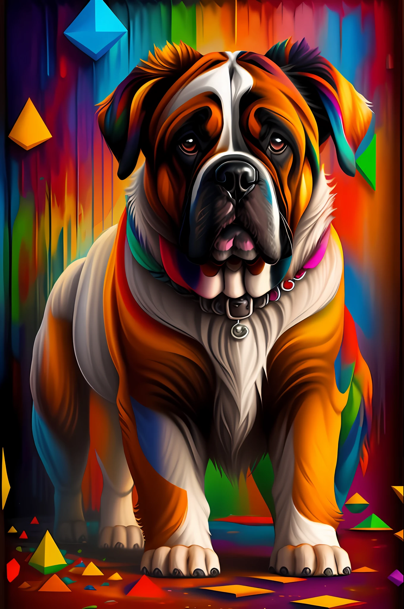 (St. Bernard Dog)) (ears down), Eduardo Kobra padding ,multidimensional geometric PORTRAIT wall, art, chibi,
yang08k, beautiful, colorful,
masterpieces, top quality, best quality, official art, beautiful and aesthetic,