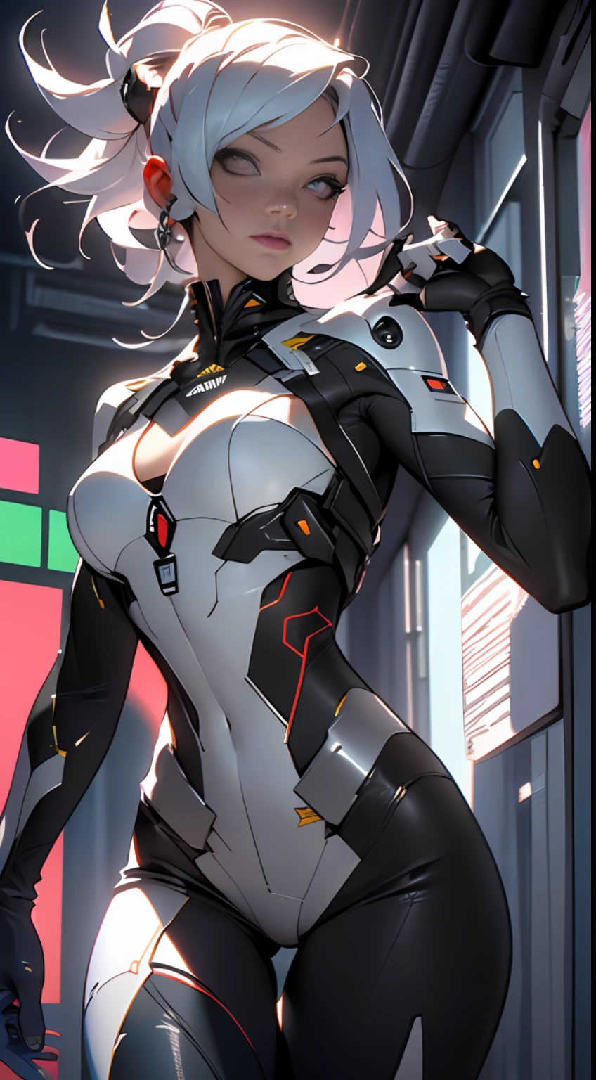 (Best Quality), ((Masterpiece), (Detail: 1.4), 3D, A Beautiful Cyberpunk Woman, HDR (High Dynamic Range), Satin Apparel, Ray Tracing, NVIDIA RTX, Super-Resolution, Unreal 5, Subsurface Scattering, PBR Textures, Post Processing, Anisotropic Filtering, Depth of Field, Maximum Sharpness and Sharpness, Multi-layer Textures, Albedo and Highlight Maps, Surface Shading, Accurate simulation of light-material interactions, perfect proportions, Octane Render, two-color light, large aperture, low ISO, white balance, rule of thirds, 8K RAW,