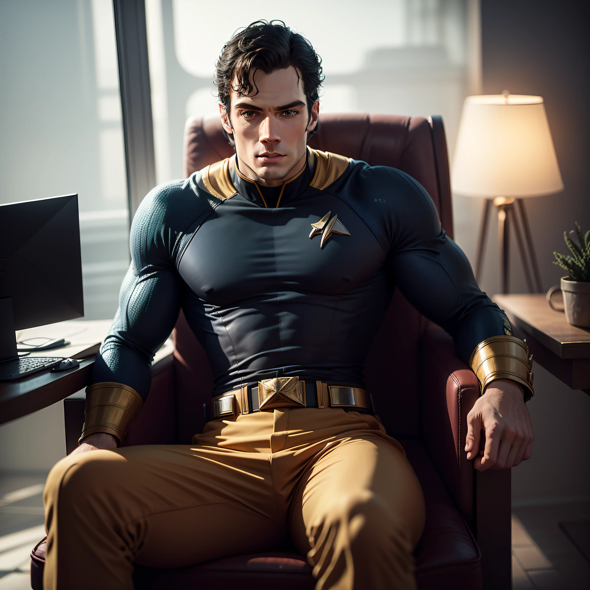 Henry Cavill as Captain Kirk from the Star Trek movie sitting in his captain's chair --auto