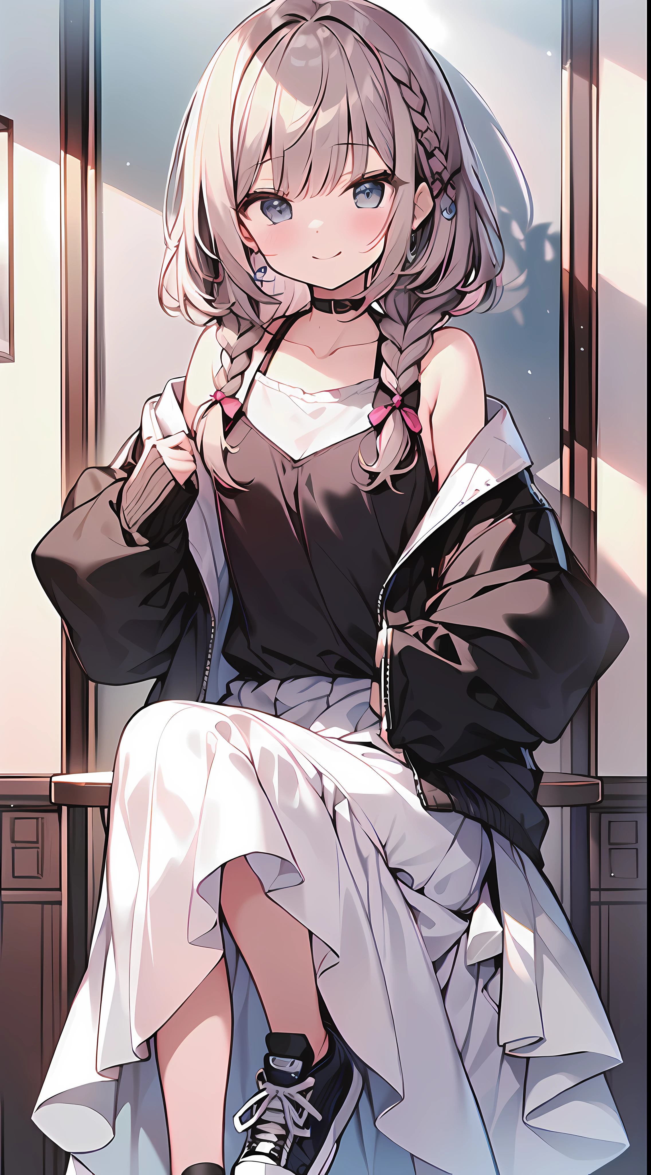 (Incredibly ridiculous absolute resolution:1.5)、masuterpiece、Super high resolution、8k、(Cardigan in pastel colors、Sneakers、Long Skirt) BREAK Shoujo Manga Style、(LOLI)、Soft line art、Digital Enhancement、A touch of shoujo manga、Shoujo Mangacore、(((Hair length to the shoulders)))、(((short braiding)))、(Happy and shy expression)、beautiful and mysterious:1.5、The Highest Quality:1.3