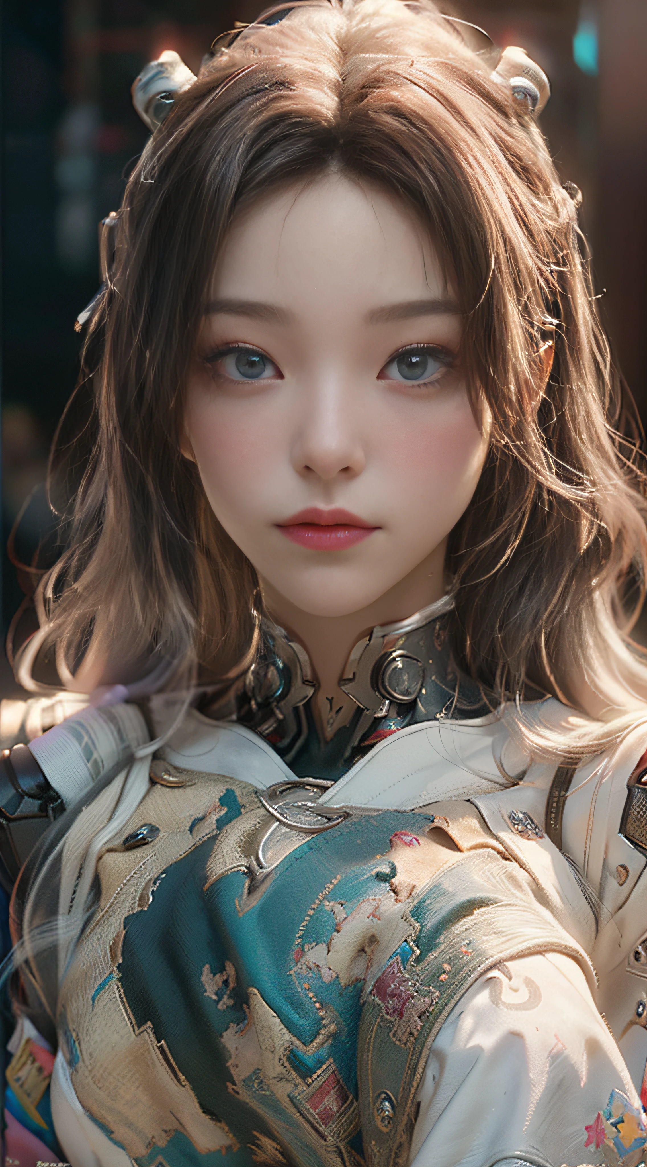 ((best best quality)), ((MasterPiece)), (Detail:1.4), 3D, A beautiful cyberpunk female image,HDR(high dynamic range),RayTrace,nvidia rtx,The ultra-Resolution,Unreal 5,Subsurface scattering、pbr texturing、postprocessing、Anisotropic Filtering、depth offield、Maximum Clarity and Clarity、Many-Layer Textures、Albedo and Specular map、Surface coloring、Mitsu-Accurate simulation of material interactions、Perfect Scale、octanerendering、Two-colored light、large aperture、low ISO、white balance、Rule of Thirds、8K RAW、beautiful bright pupils,flowing robe,Fine pupils,Detailed face and eyes,Long Lashes,Blushlush,voluminous hair,Tender red lips