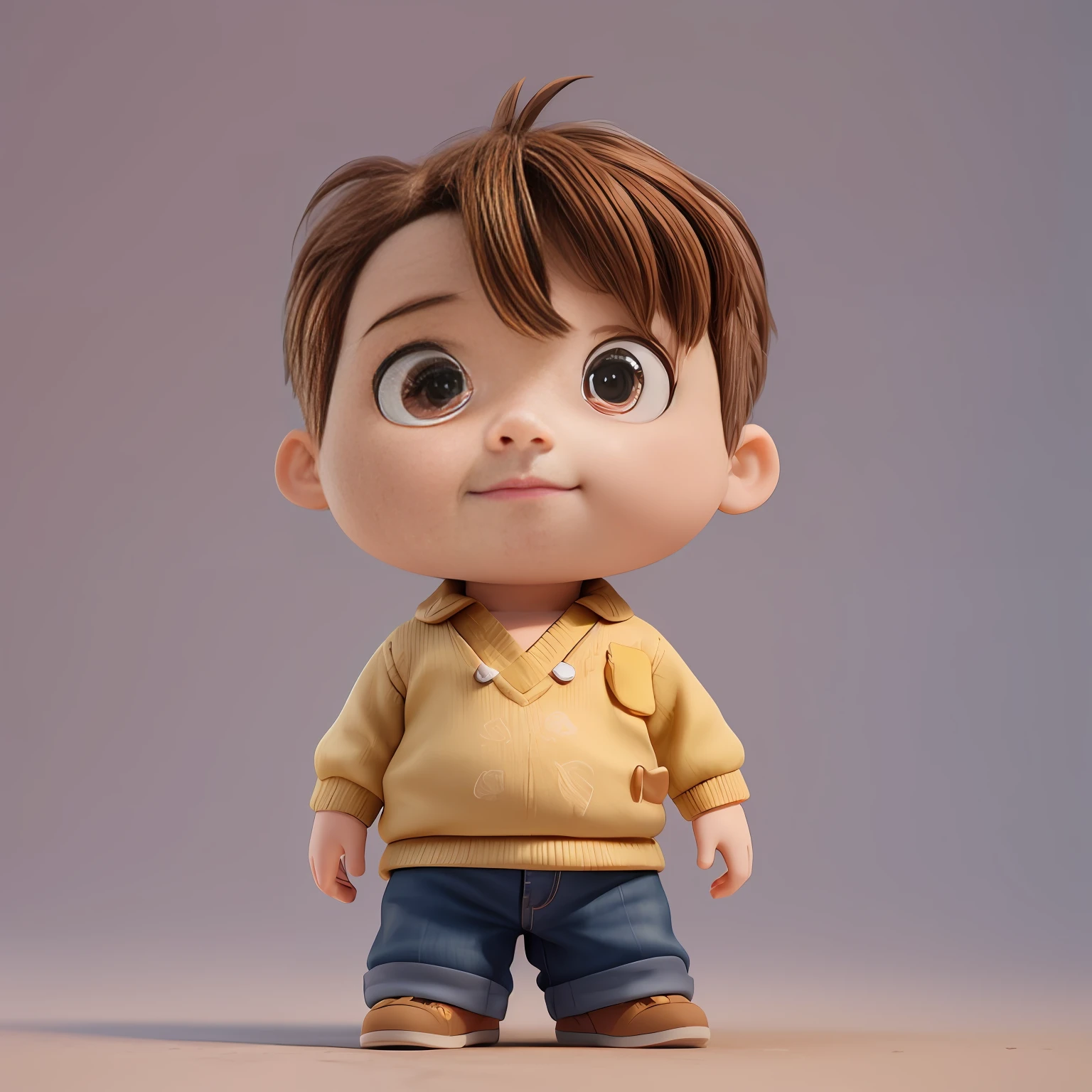 a close up of a small toy of a boy with a yellow sweater, cute 3 d render, cute cartoon character, highly detailed character, small character. unreal engine 5, animation character, 3d character, 3 d character, 3 d render stylized, cute character, 3 d character render, adorable digital painting, cute pixar character, toon render keyshot, cartoon character