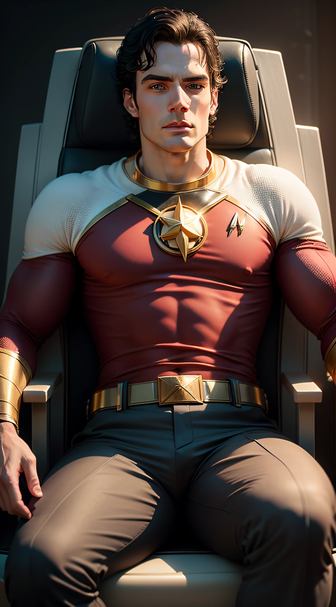 Henry Cavill as Captain Kirk from the Star Trek movie sitting in his captain's chair --auto