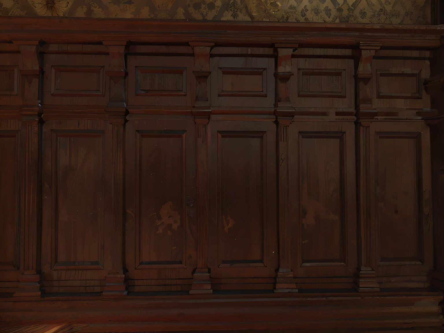 there is a clock on the wall in a room with wood paneling, wood paneling, highly detailed texture render, paneled walls, smooth panelling, wood panel walls, texture for 3 d, texture for 3d, wooden walls brass panels, wood panels, handpaint texture, ornate wood, high resolution texture, high quality textures, hand painted textures